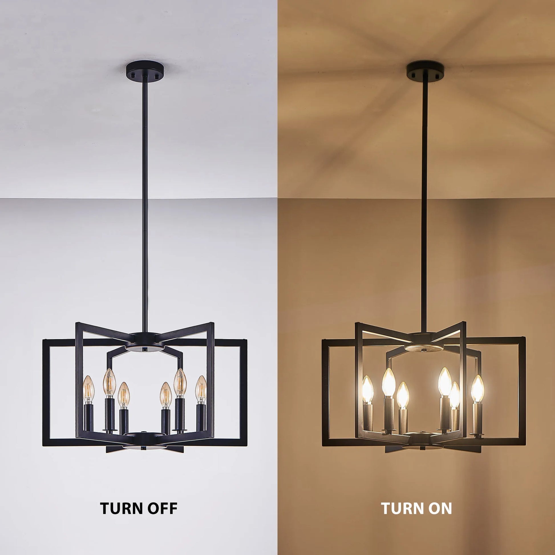 22' Modern Black Geometric 6-Light Chandelier – Industrial Metal Pendant Light Fixture for Living Room, Dining Room, or Kitchen (Bulb Not Included) – view 8
