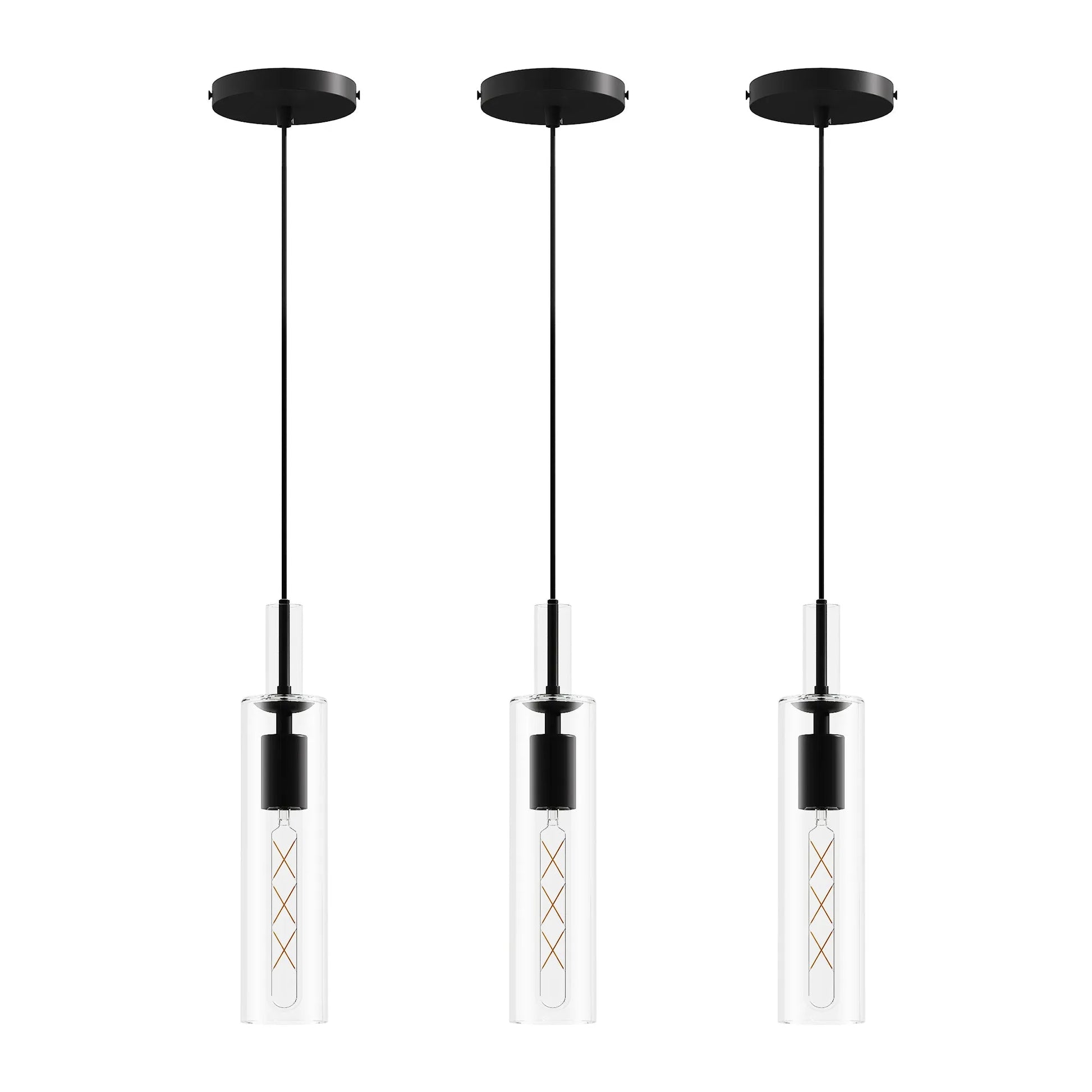 3 Pack Black Pendant Lights Kitchen Island (No Bulbs), Adjustable Modern Glass Pendant Light Over Island, Industrial Pendant Light Fixtures for – view 8