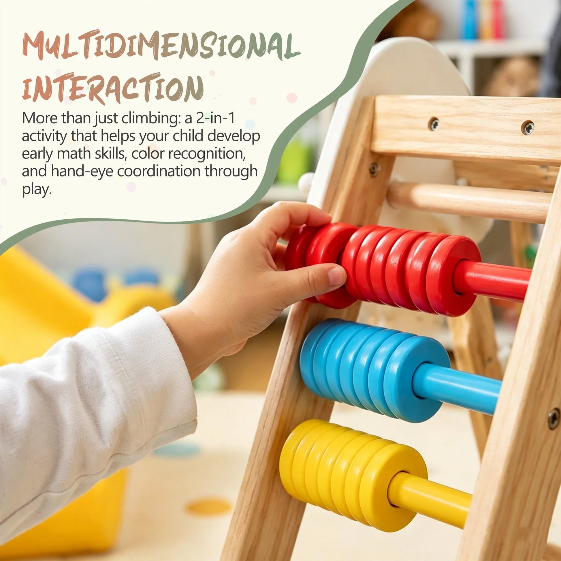 9-in-1 Foldable Kids Climbing Frame & Slide, Wooden Toddler Playground with Swing, Monkey Bars, Climbing Rock, Abacus Game – Indoor Outdoor Playset – view 8