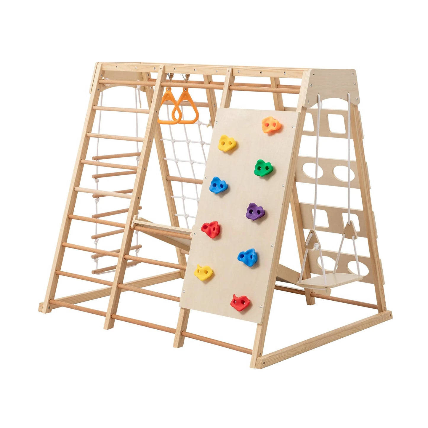 9-in-1 Slide and Climbing Wall for Toddlers 3+, Wooden Indoor Play Structure, Heavy Duty 176 lbs Capacity, Safe Rounded Edge Natural Wood, Balance & – view 8