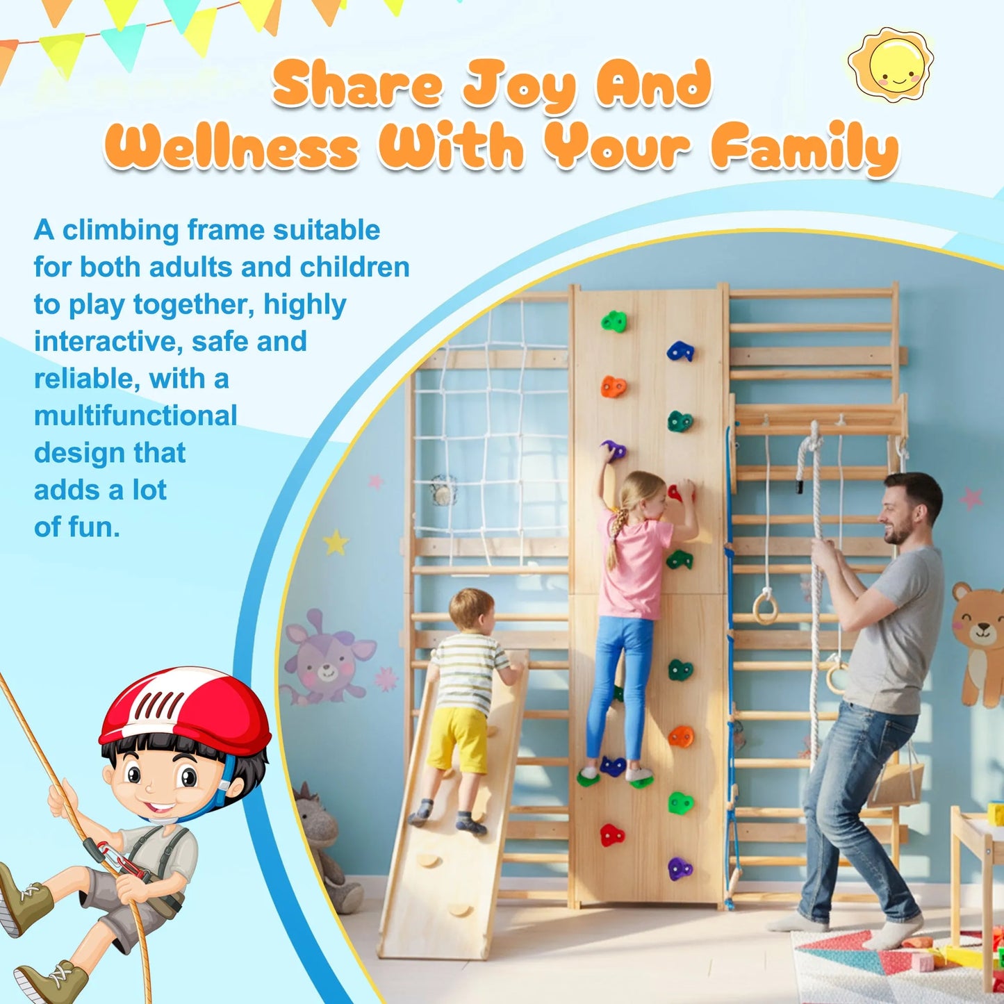 All-in-One 10-in-1 Indoor Climbing Set - Featuring a Rock Climbing Wall, Wooden Swings, Gymnastic Rings, Rope Ladders, and Stretching Equipment for a – view 8