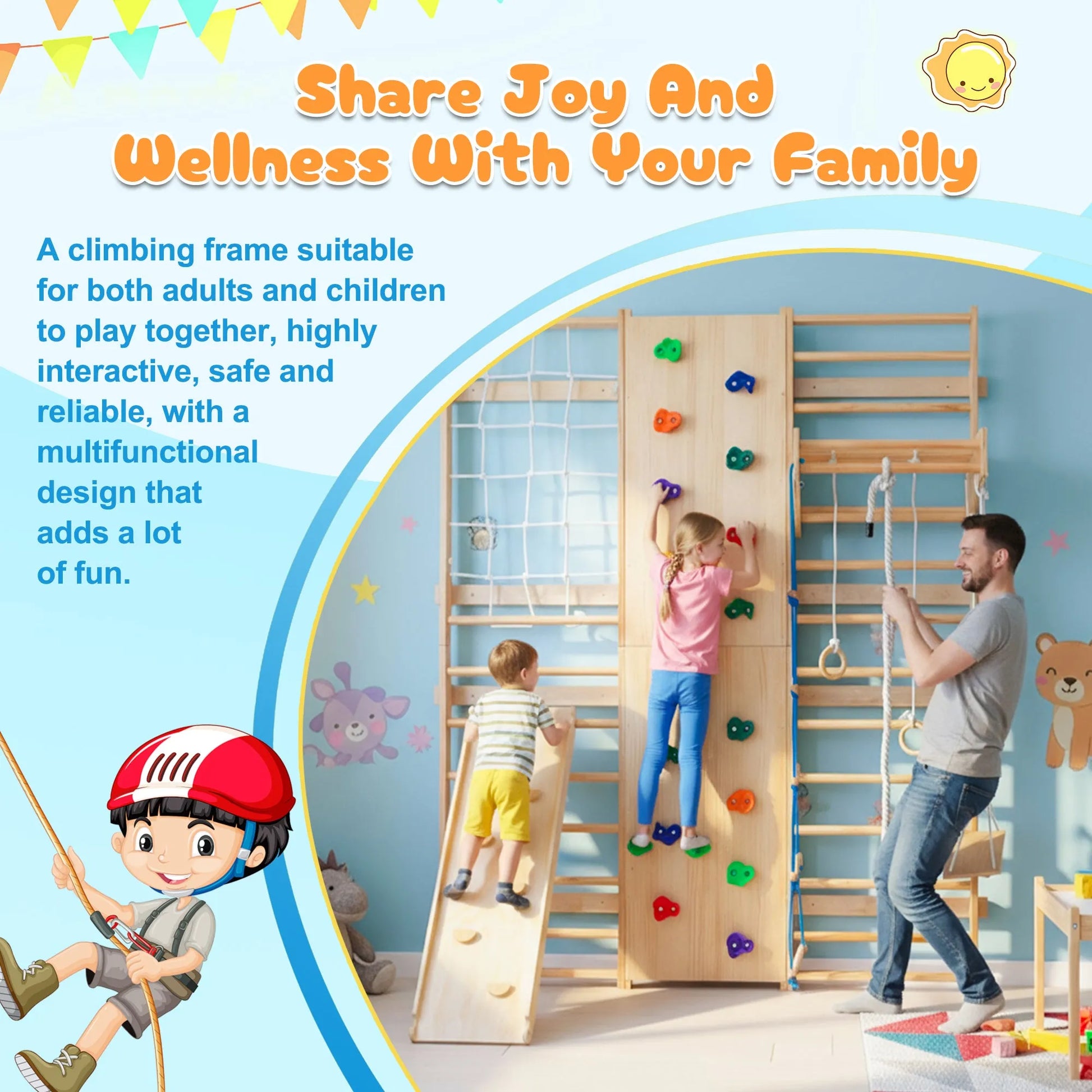 All-in-One 10-in-1 Indoor Climbing Set - Featuring a Rock Climbing Wall, Wooden Swings, Gymnastic Rings, Rope Ladders, and Stretching Equipment for a – view 8