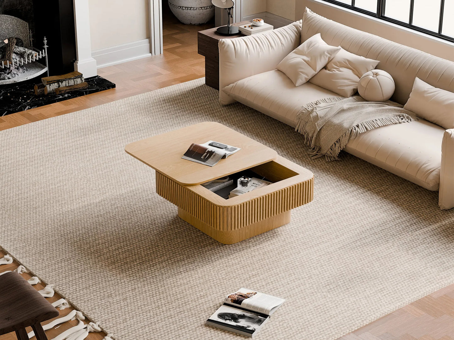 31.5'' Square Coffee Table with Storage Solid Wood Veneered Modern Coffee Table Accent Tea Table for Living Room, Bedroom, Apartment or Office – view 8