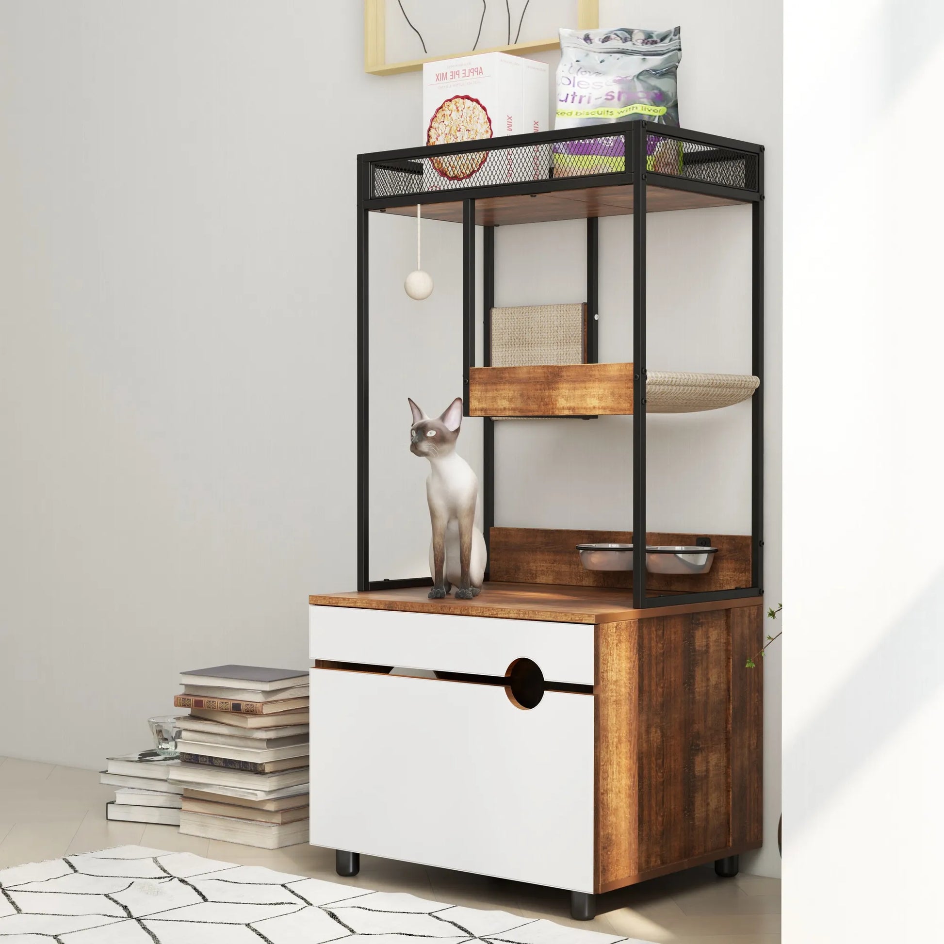 Cat Litter Box Enclosures with Cat Tree Tower, Cat Furniture ,Cat Cabinet – view 8