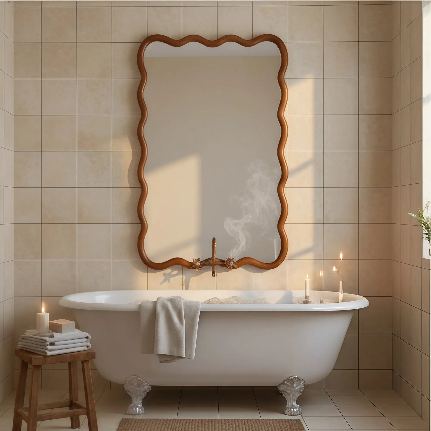 Yellowish Brown 24'x36' Wavy Rectangle Solid Wood Frame Decorative Mirror,For Bedroom, Bathroom, Living Room, Entryway – view 8