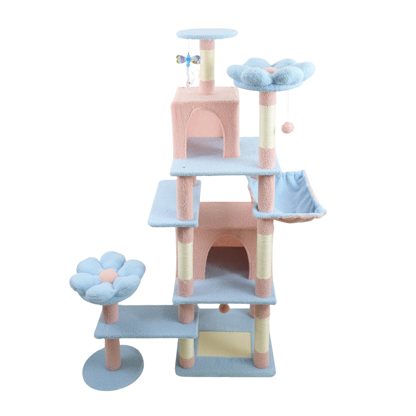71 inch flower cat tree with large condo removable flower cushion and hammock blue – view 8