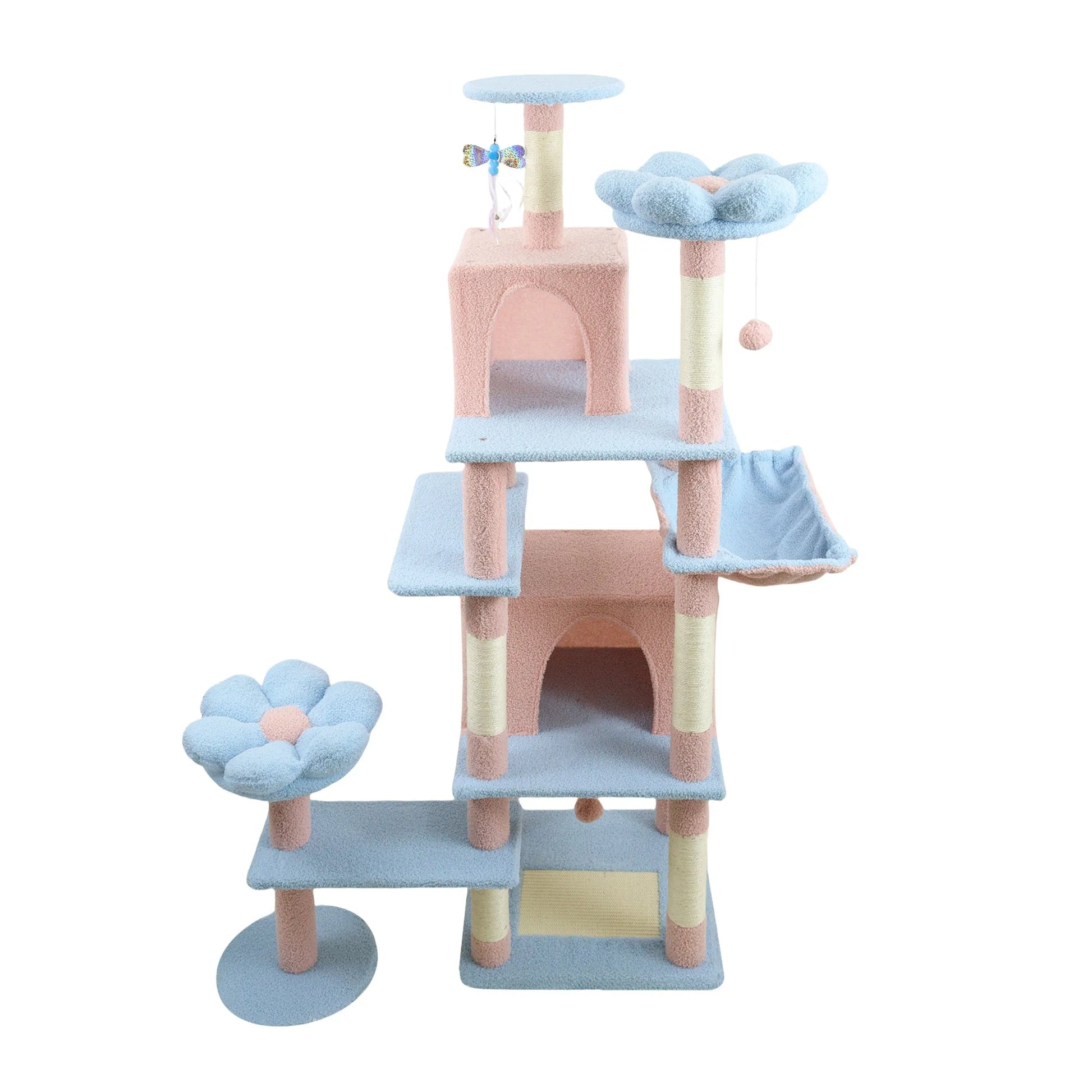 71 inch flower cat tree with large condo removable flower cushion and hammock blue – view 8