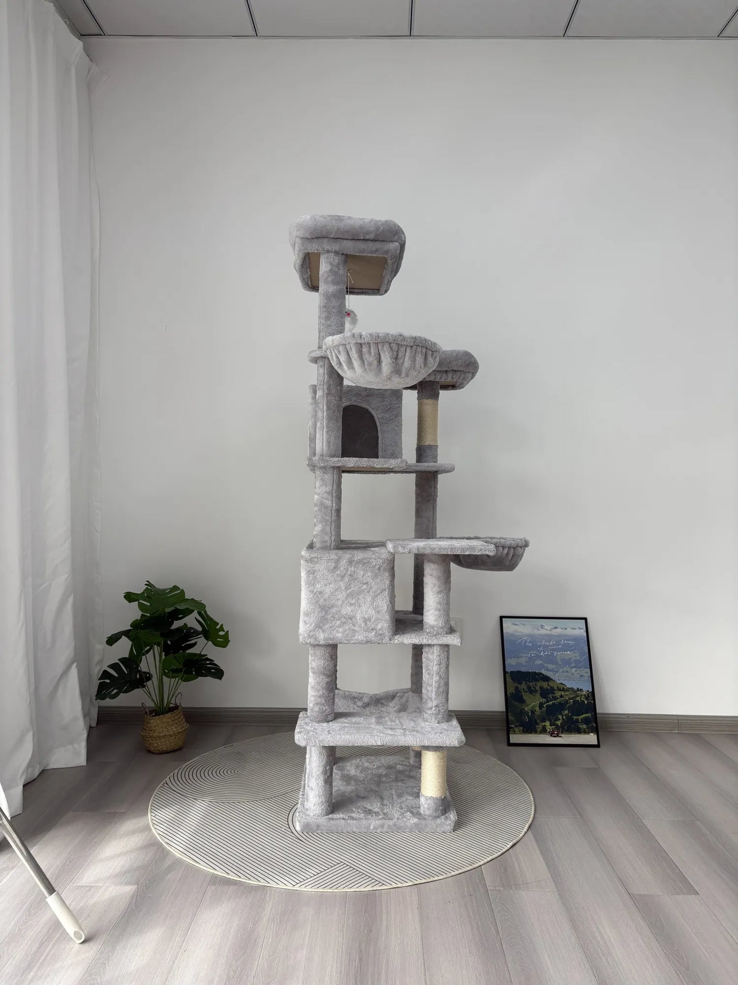68in Tall Multi-Level Green Cat Tree with Hammocks, Hanging Basket, Cat Cave, Removeable Cushion, Scratching Posts - Plush Cat Tower for Indoor Cats – view 8