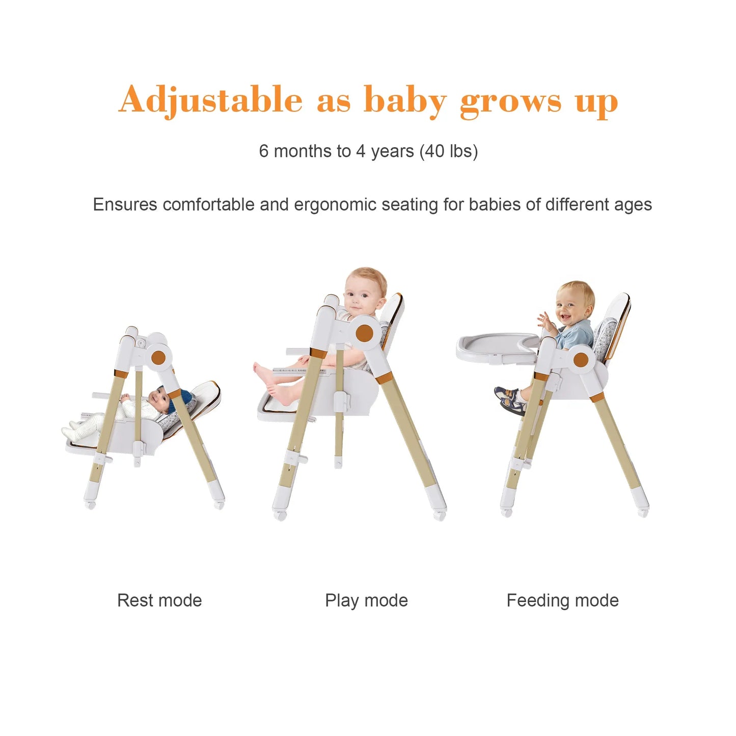 Convertible Baby High Chair to Rocker with 5-Point Harness, Foldable Infant Feeding Chair in White with Removable 2-Tier Easy-Clean Tray for 6M-3Yrs – view 8