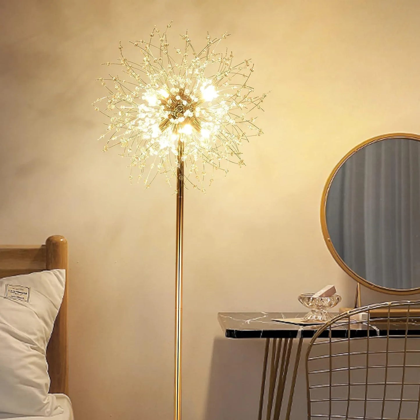 69 inch Crystal Floor Lamp, Modern Standing Lamp with K9 Crystal, LED Floor Lamp with On/Off Foot Switch, Metal Tall Pole Lamp for Living Room, Girls – view 8