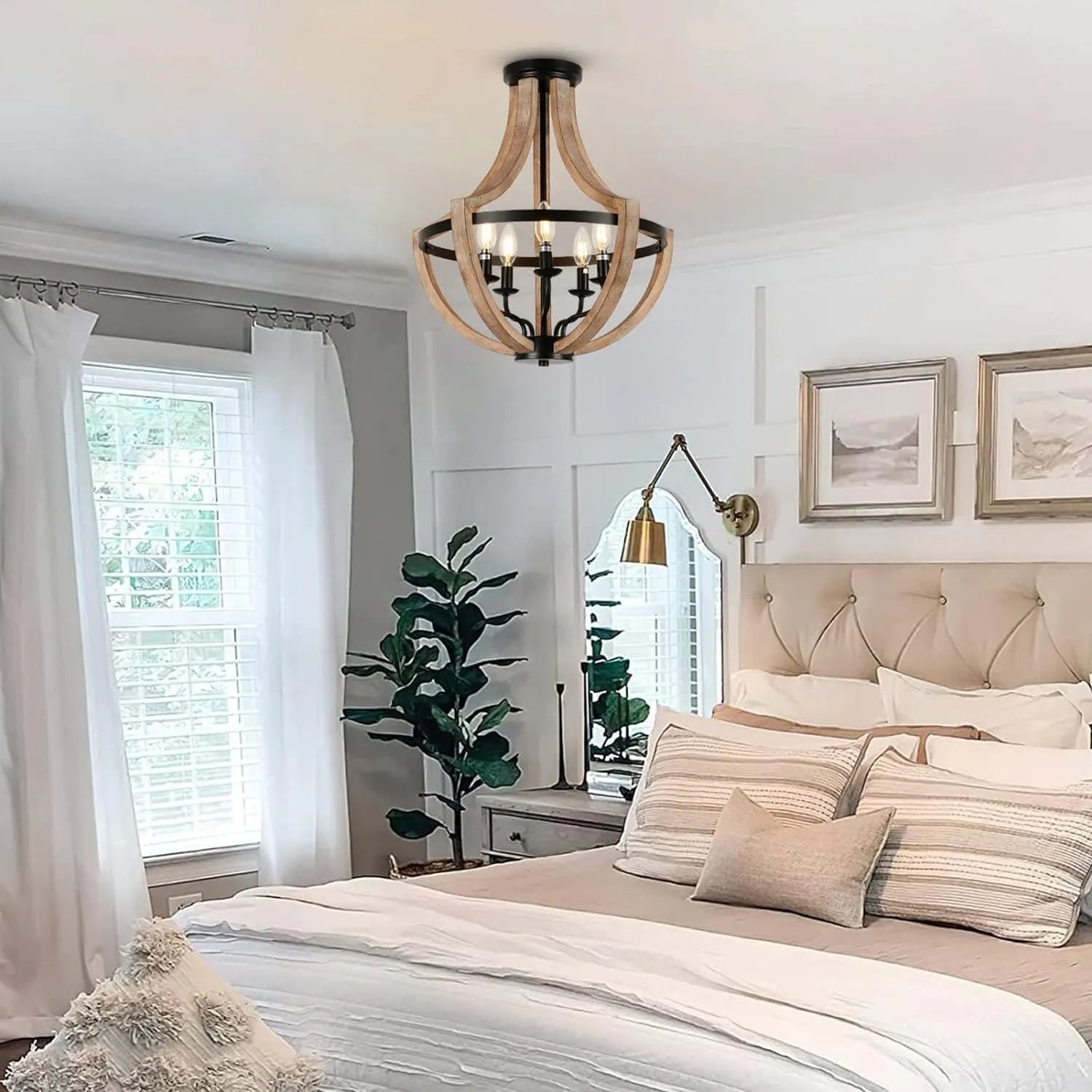 19' Farmhouse Chandelier Light Fixtures, 5-Light Dining Room Light Fixtures Over Table, Solid Wood Modern Chandeliers for Dining Room Living Room – view 8