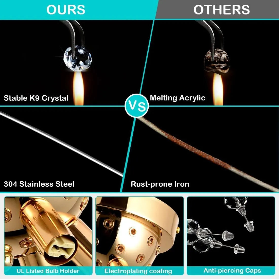 Flush Mount Ceiling Lights, Modern Gold Crystal Sputnik Firework Close to Ceiling Lamp LED Ceiling Lighting Fixtures for Bedroom Kitchen Island – view 8