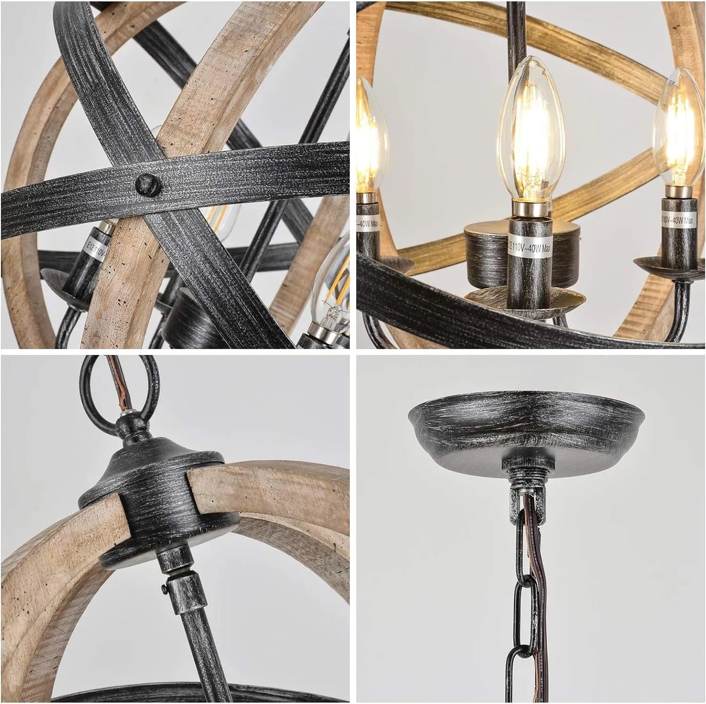 Farmhouse Chandelier Light Fixtures – 4-Light Dining Room Light Fixtures Height Adjustable – Rustic Wood Light Fixtures Ceiling Hanging for Kitchen – view 8