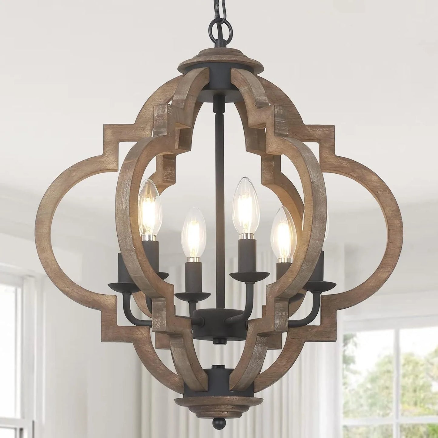 Farmhouse Chandeliers for Dining Room, 6-Light Rustic Dining Room Light Fixture Over Table, Wood Black Hanging Pendant Lights Kitchen Island, Boho – view 8