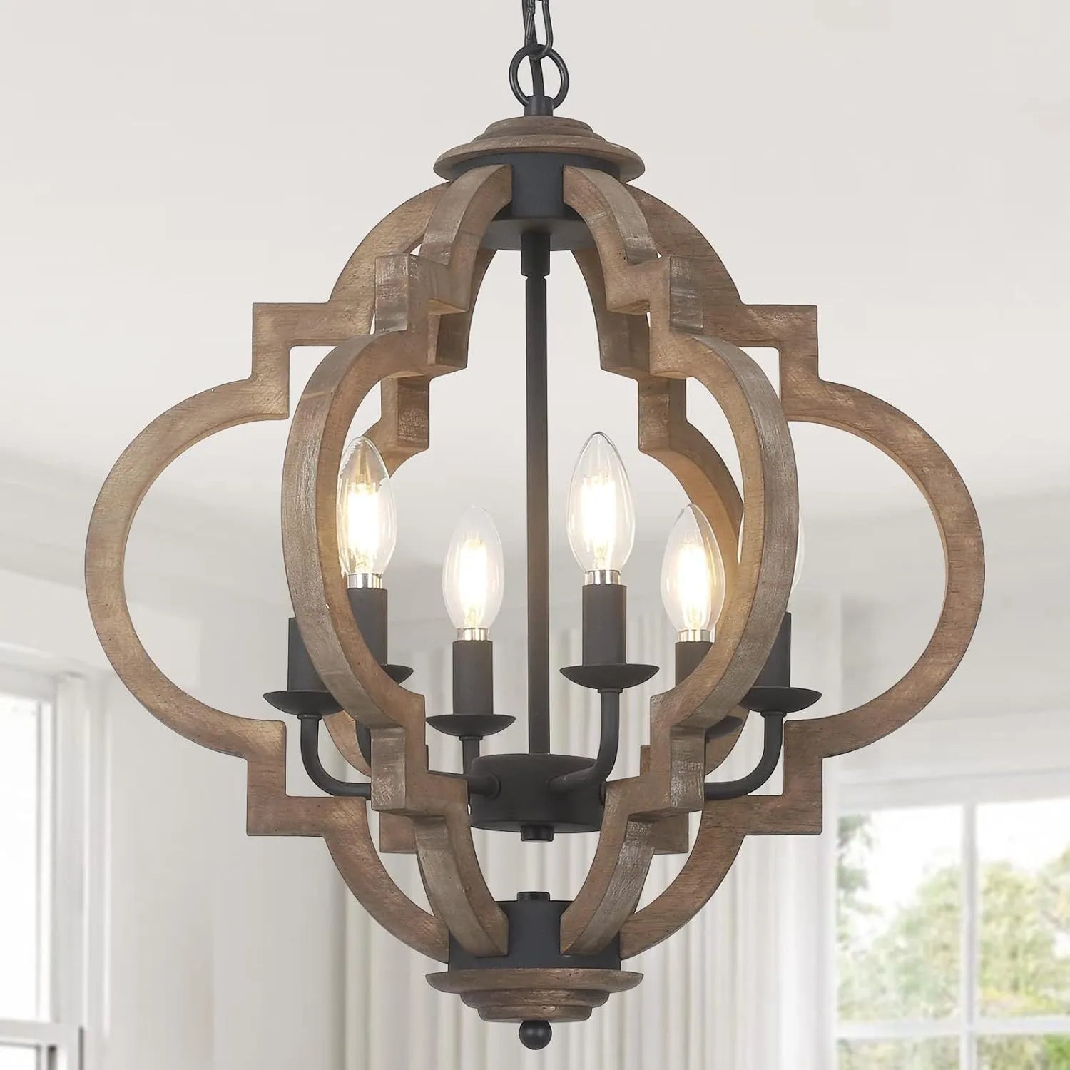 Farmhouse Chandeliers for Dining Room, 6-Light Rustic Dining Room Light Fixture Over Table, Wood Black Hanging Pendant Lights Kitchen Island, Boho – view 8
