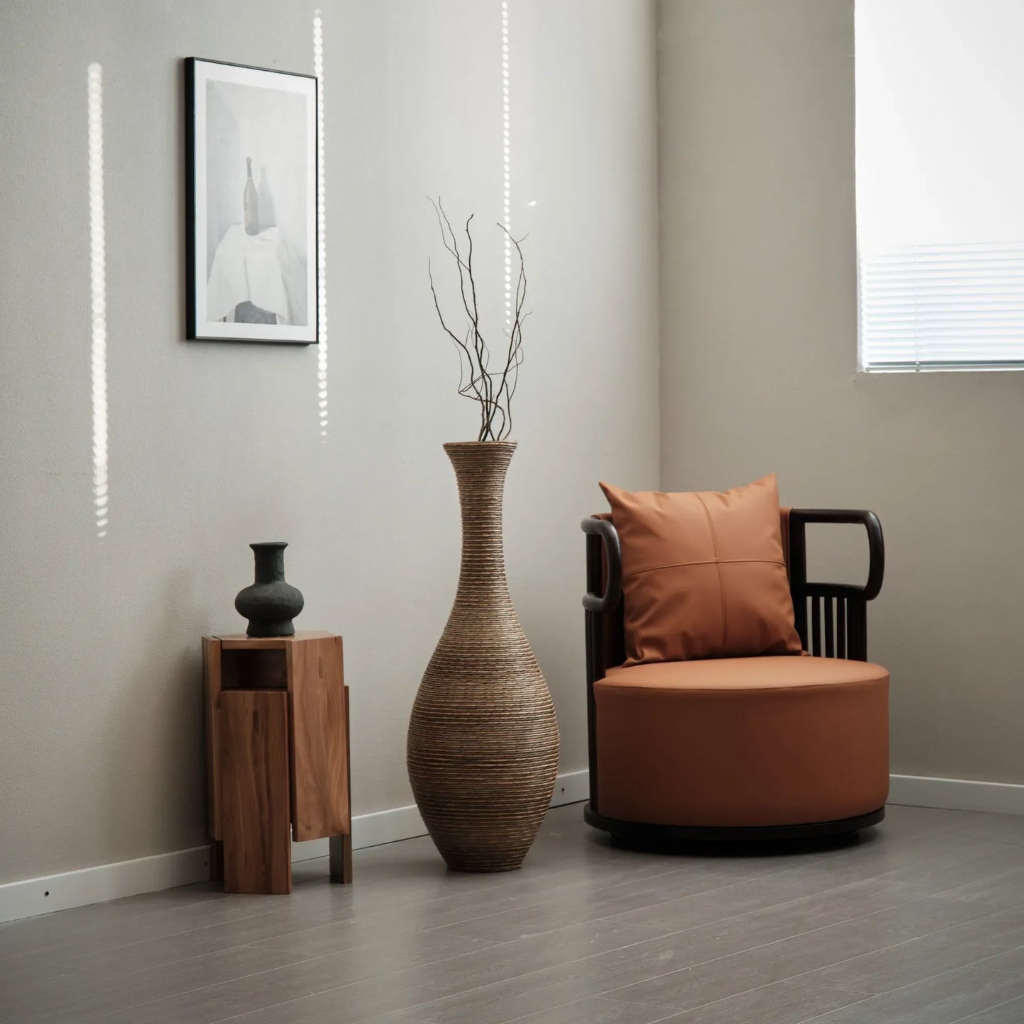 39-inch Tall Artificial Rattan Floor Vase in Elegant Beige - Statement Piece for Living Room Décor, Entryway, or Hallway - Versatile Home Accent for – view 8