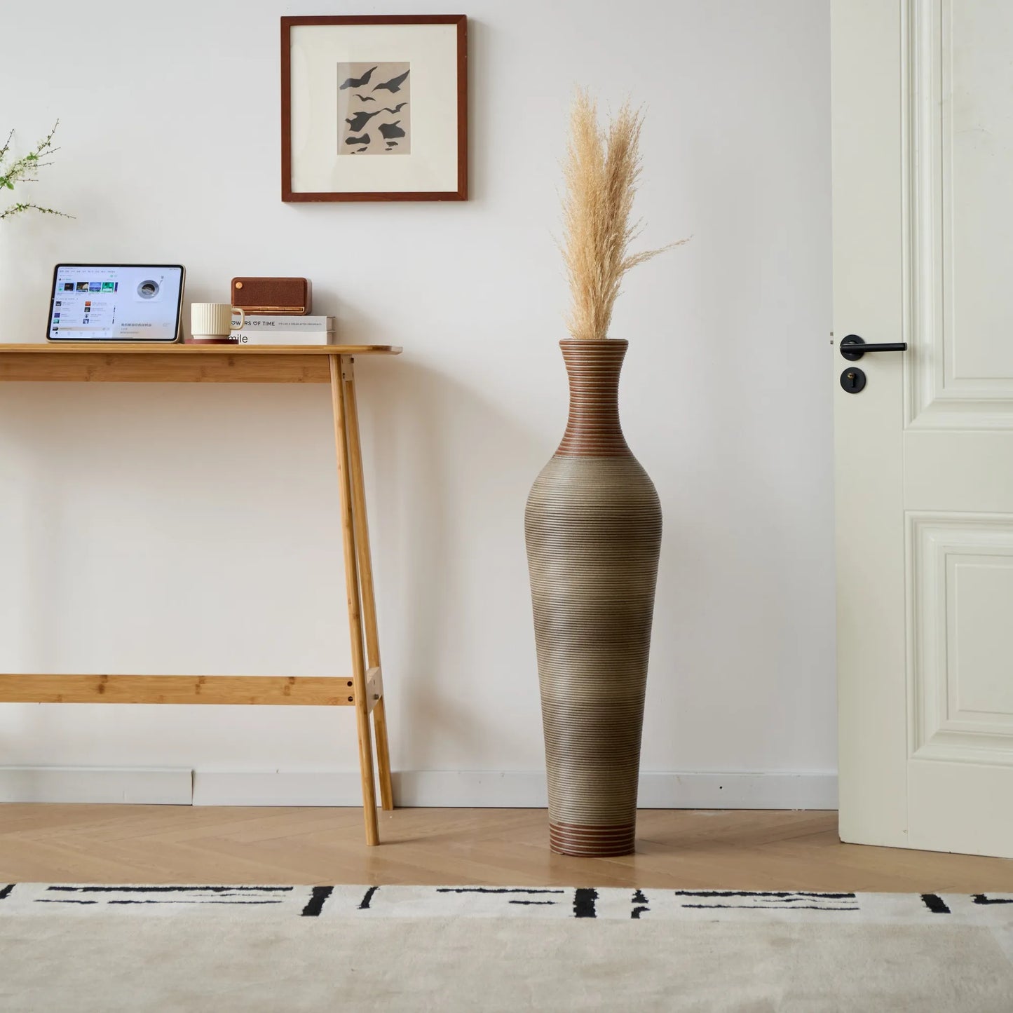39-Inch-Tall Vase, Brown Decorative Floor Vase, Classic Neat Floor Vase Tall Freestanding Flower Holder, Artificial Rattan Vase, PVC Floor Vase – view 8