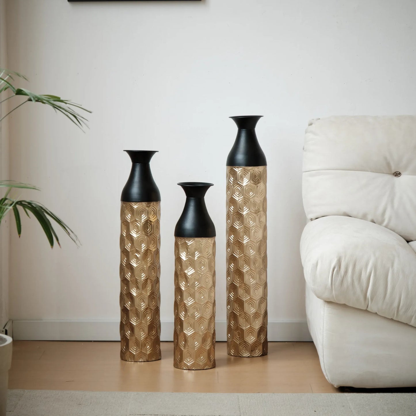 Floor Metal Vases Decorated White Metal Vases Set of 3 Gorgeous Home Decoration Large Glazed Metal Vases 24.8in/29in/33.8in Height – view 8
