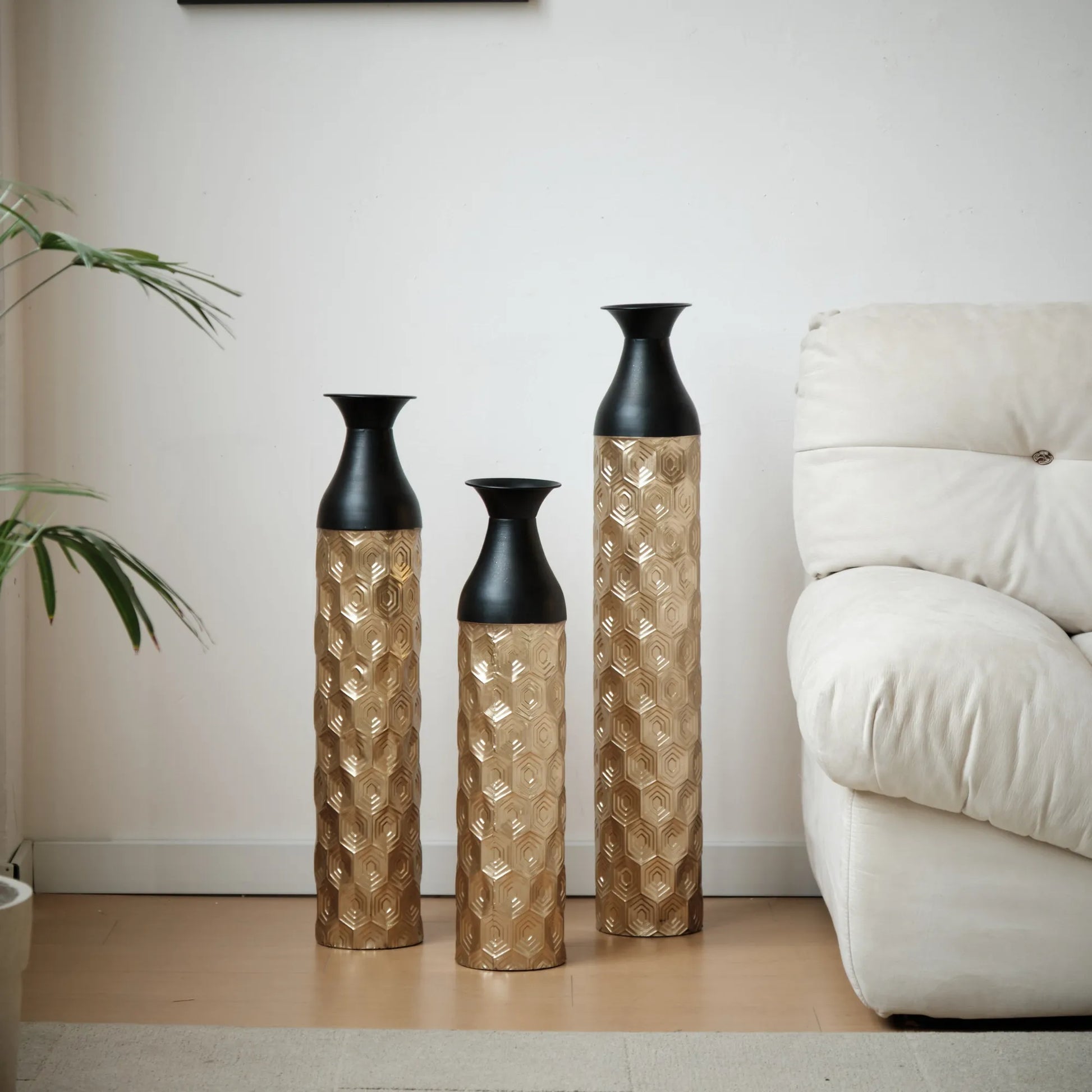 Floor Metal Vases Decorated White Metal Vases Set of 3 Gorgeous Home Decoration Large Glazed Metal Vases 24.8in/29in/33.8in Height – view 8