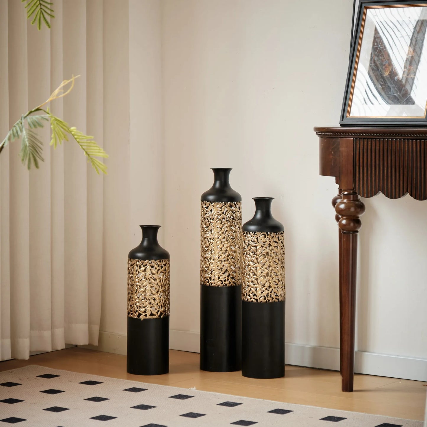 Floor Metal Vases Decorated White Metal Vases Set of 3 Gorgeous Home Decoration Large Glazed Metal Vases 20.8in/24.8in/28.7in Height – view 8