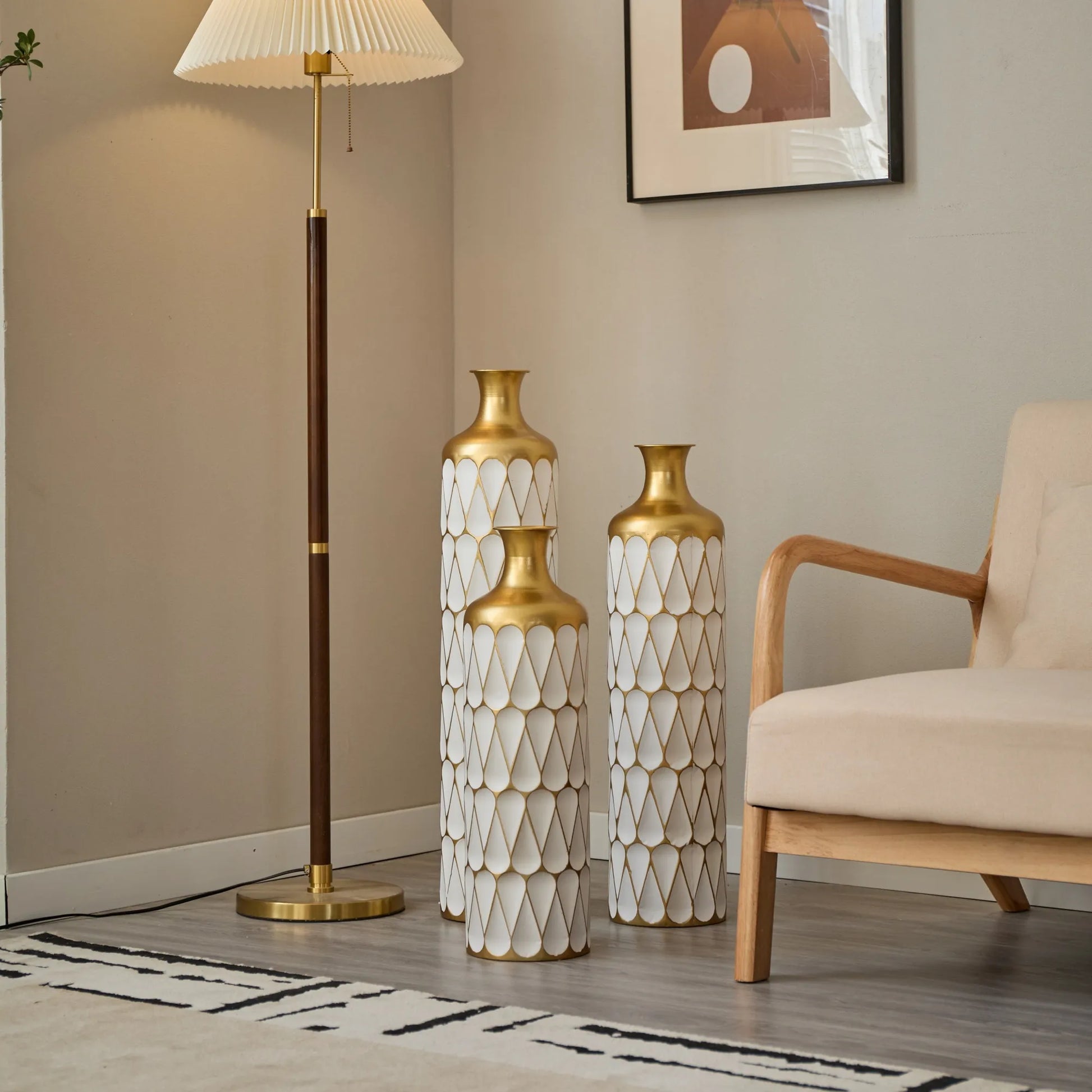 Floor Metal Vase Modern Style Decoration Home Droplet Shaped White Metal Vase 3-piece Set Gorgeous Home Decoration Large Glazed Metal Vase – view 8