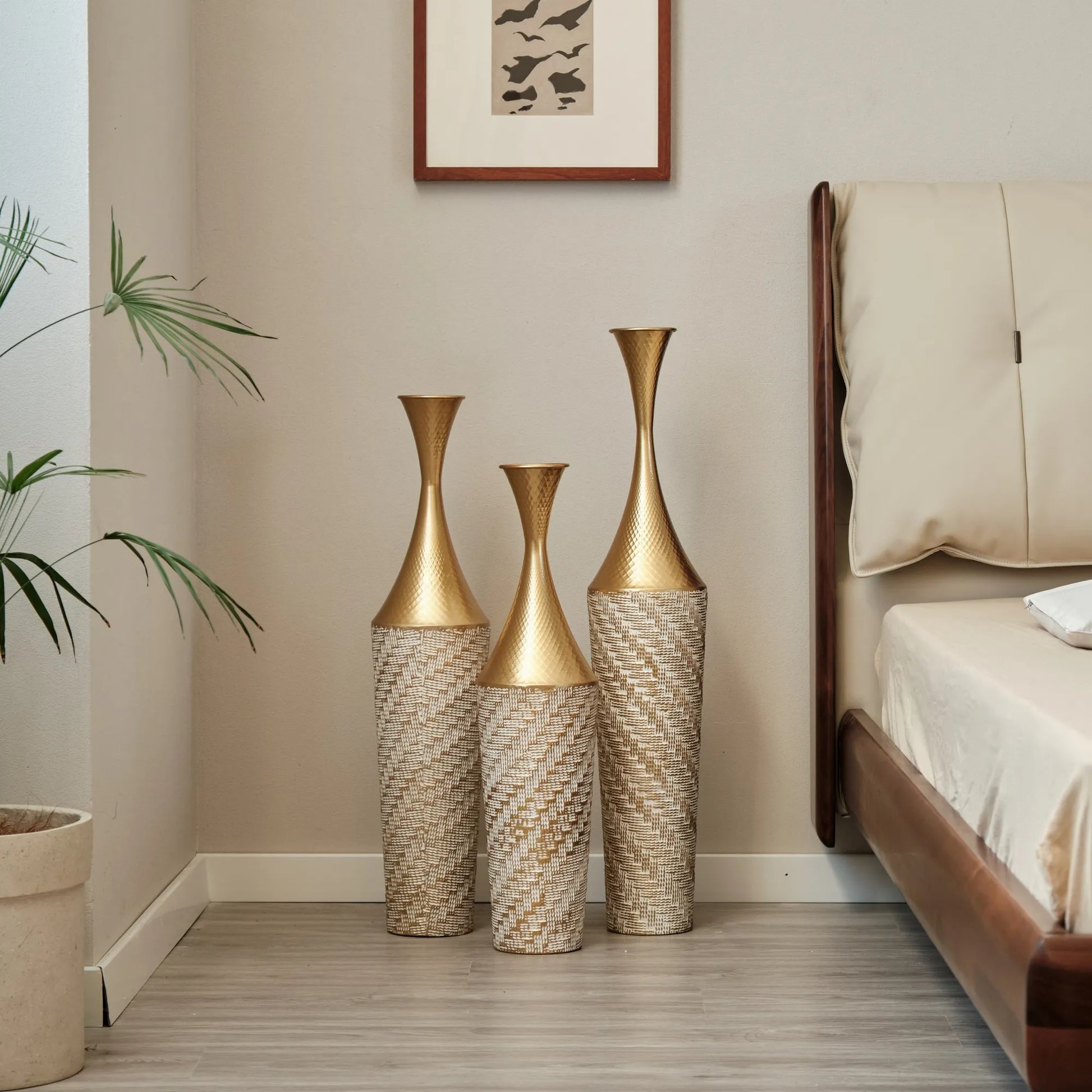 Floor Metal Vase Modern Style Decoration Home Woven Pattern Metal Vase 3-piece Set Gorgeous Home Decoration Large Glazed Metal Vase – view 8