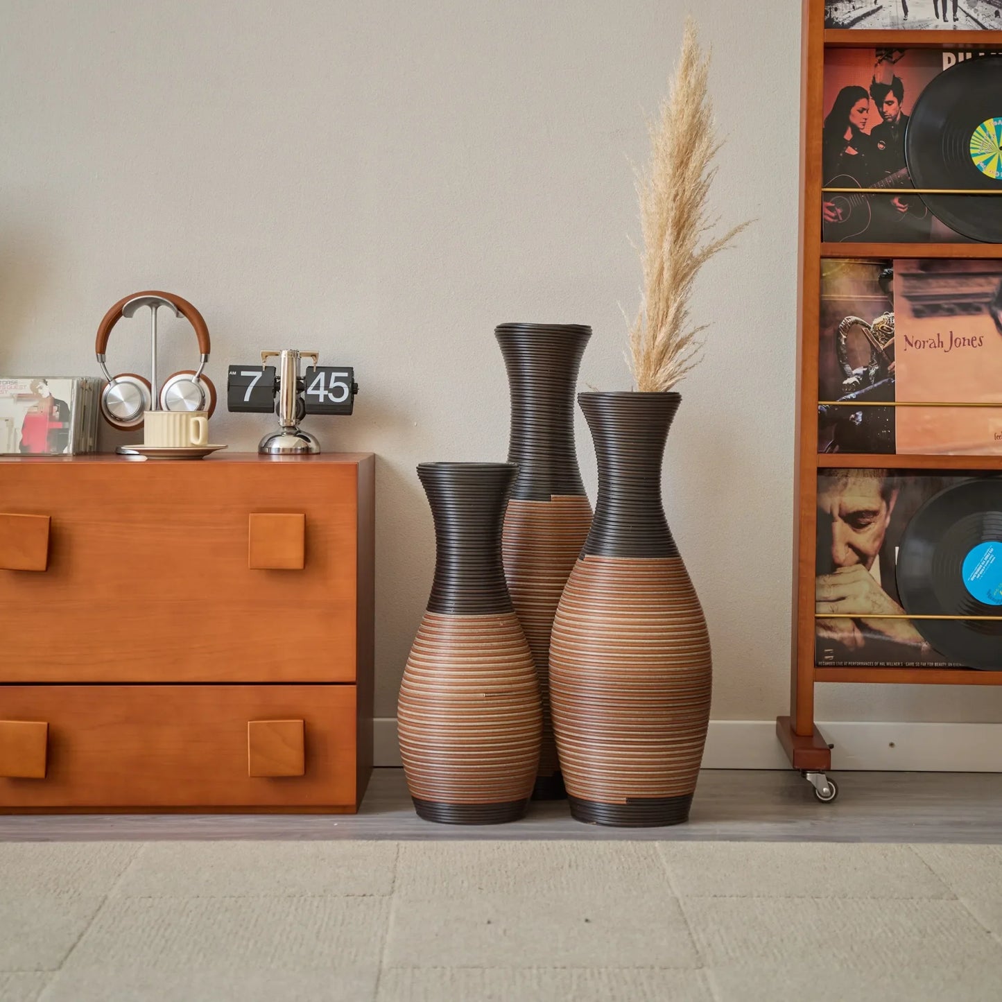 Set Of 3 Designer Floor Vases, Large Vases for Home Décor Flooring, Artificial Rattan Floor Vases, Brown Floor Vases for Living Rooms or Corridors – view 8