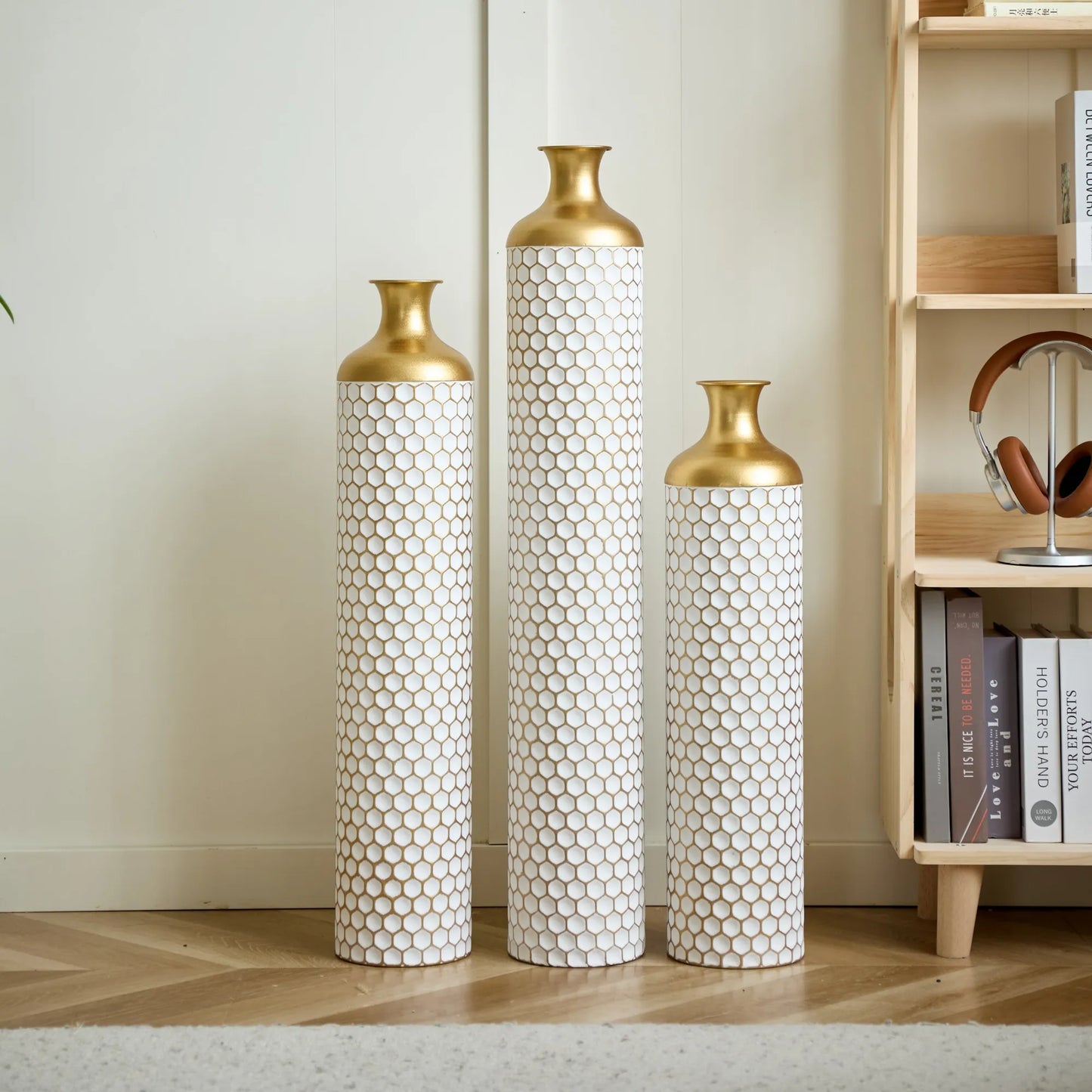 3-piece set gorgeous home decoration large glazed metal vase --Floor metal vase modern style decoration home droplet shaped white metal – view 8