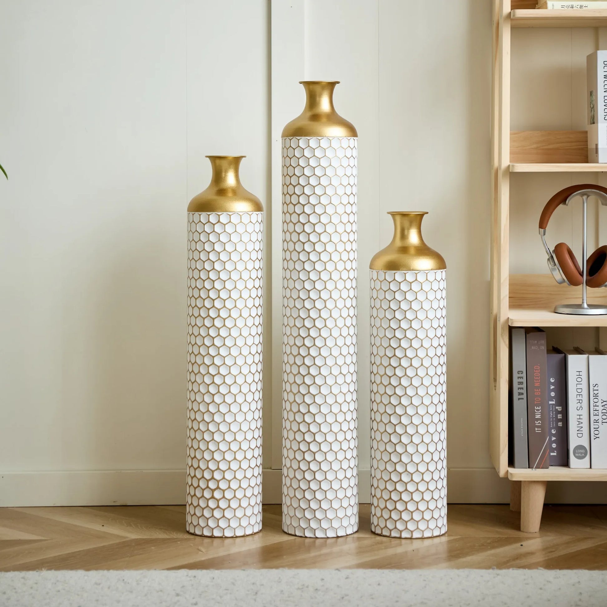 3-piece set gorgeous home decoration large glazed metal vase --Floor metal vase modern style decoration home droplet shaped white metal – view 8
