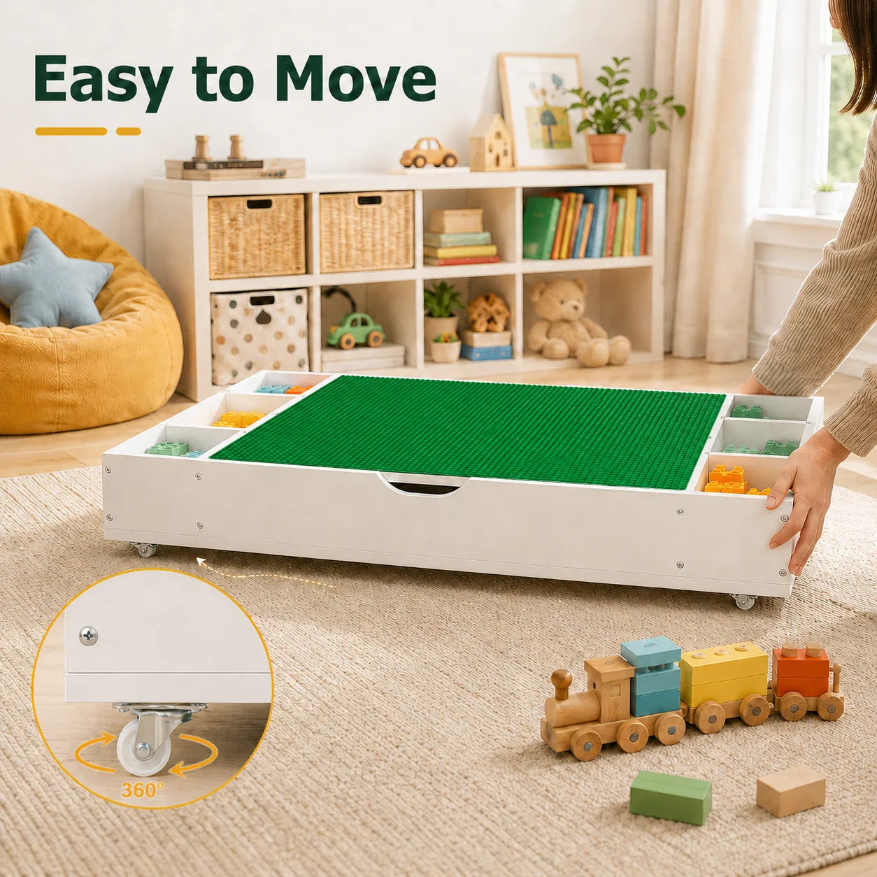 The 3 in 1 Reversible Kids Activity Table and Toy Organizer Compatible with Lego, Building Bricks & Whiteboard Play Table with City Road Map – view 8
