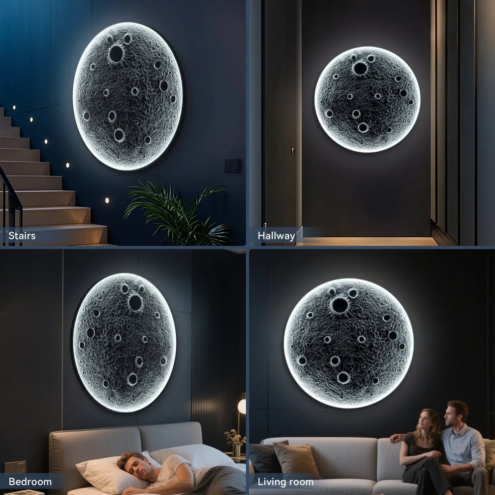 32-Inch Realistic Resin Moon Wall Light – Plug-In Dimmable LED Moon Sconce with Remote Control, 30 W Main & 10 W Night Light, Meteorite Crater – view 8
