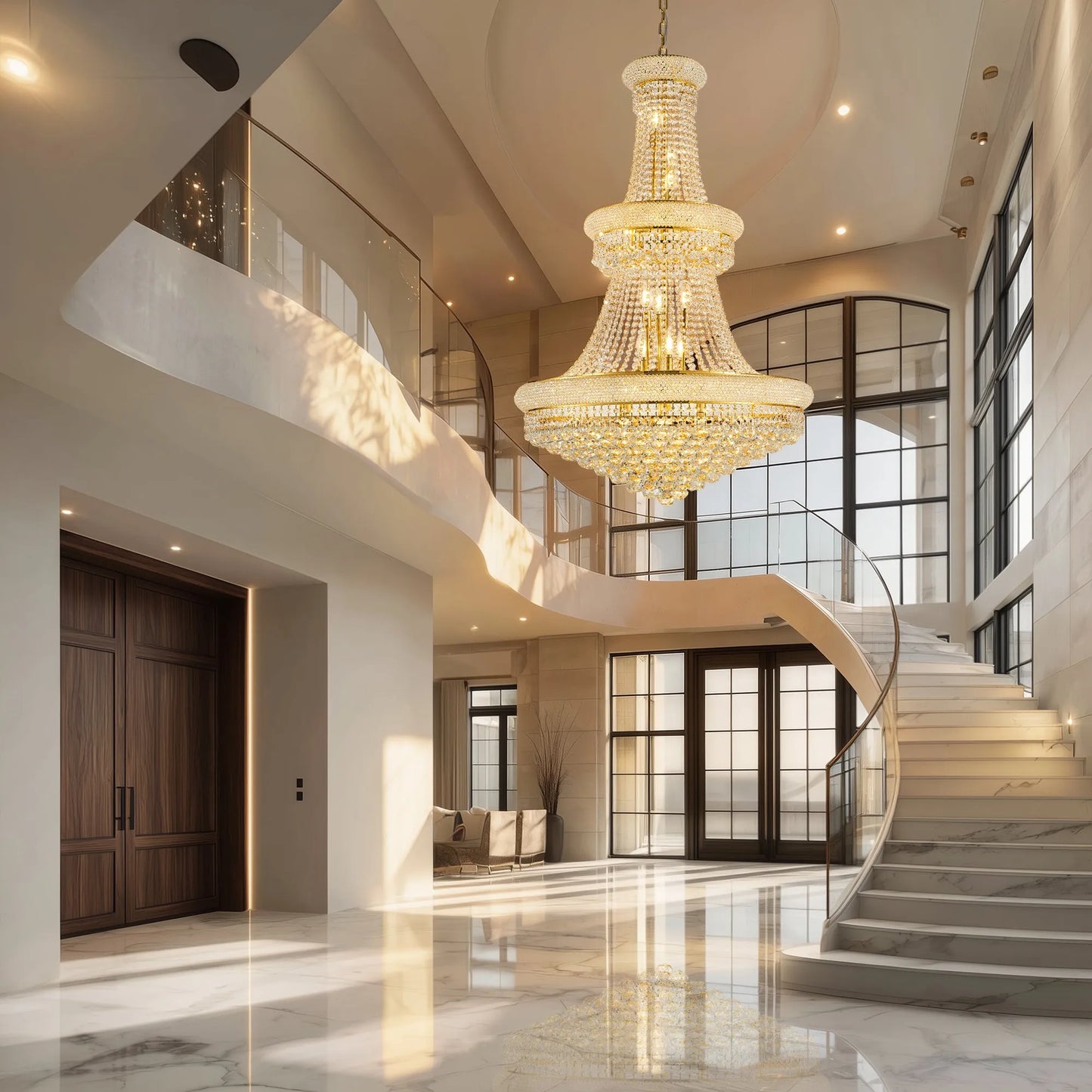 32-Inch Gold Crystal Chandelier, 27-Light French Empire Ceiling Light with LED Bulbs, Adjustable 59-Inch Chain, 3000K Warm Light, Ideal for Living – view 8