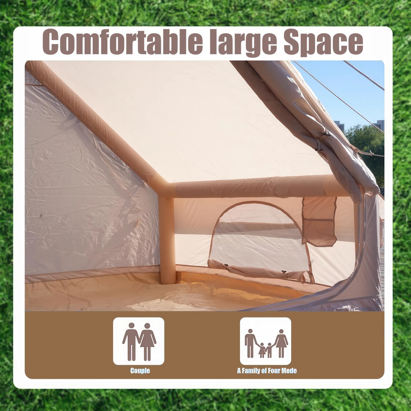 Inflatable Glamping Tent for 4-6 People, Waterproof Luxury Outdoor Tent with Pump, Khaki 410D Oxford Fabric, 118'x78.7'x78.7' – view 8