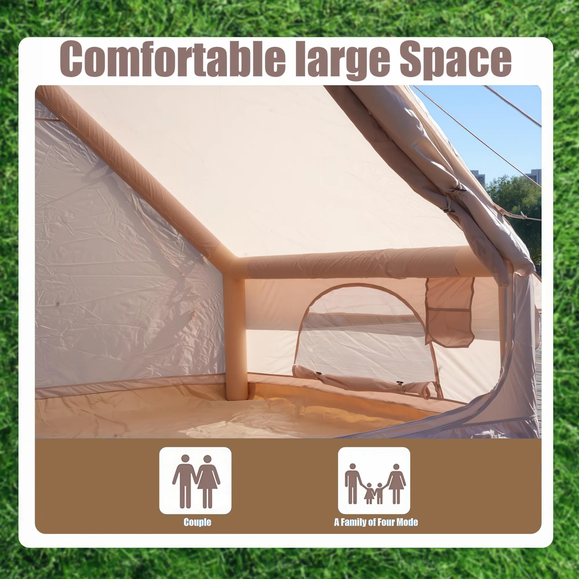 Inflatable Glamping Tent for 4-6 People, Waterproof Luxury Outdoor Tent with Pump, Khaki 410D Oxford Fabric, 118'x78.7'x78.7' – view 8
