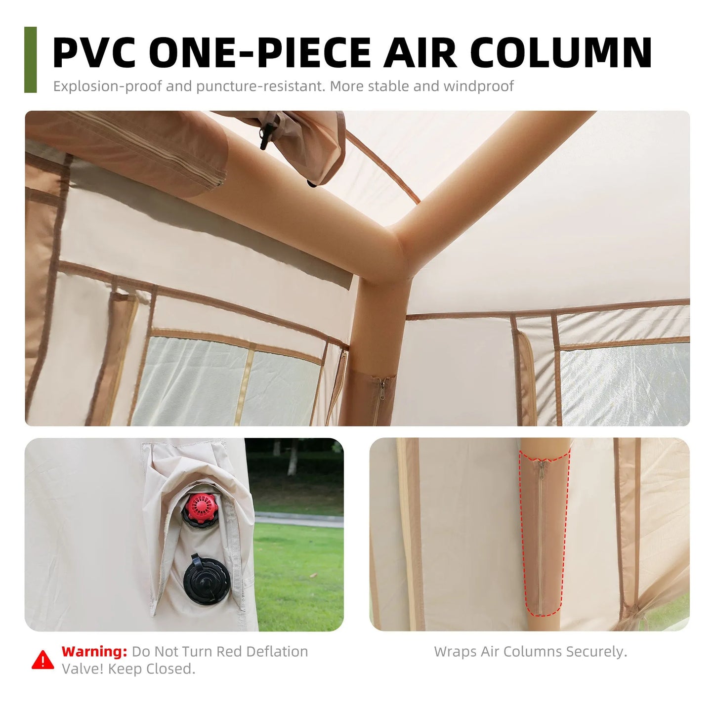5.72m² Inflatable Camping Tent, Easy Setup 4 Season Windproof Glamping Tent with Mesh Windows & Pump, Outdoor Cotton Tent – view 8
