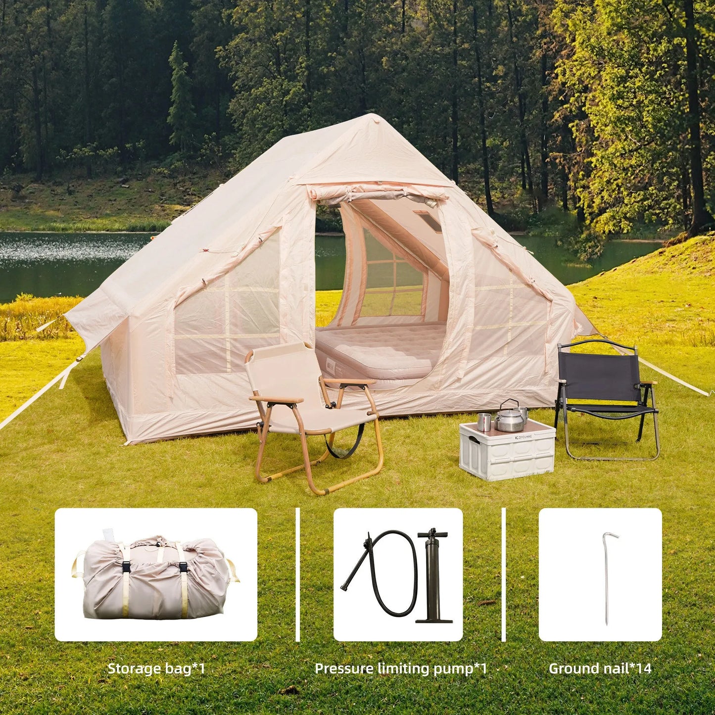 Inflatable Camping Tents with Hand Pump, Air Glamping Tents, Easy Setup Waterproof and Windproof Blow up Tent, 4 Seasons Oxford Cabin Tent with Mesh – view 8