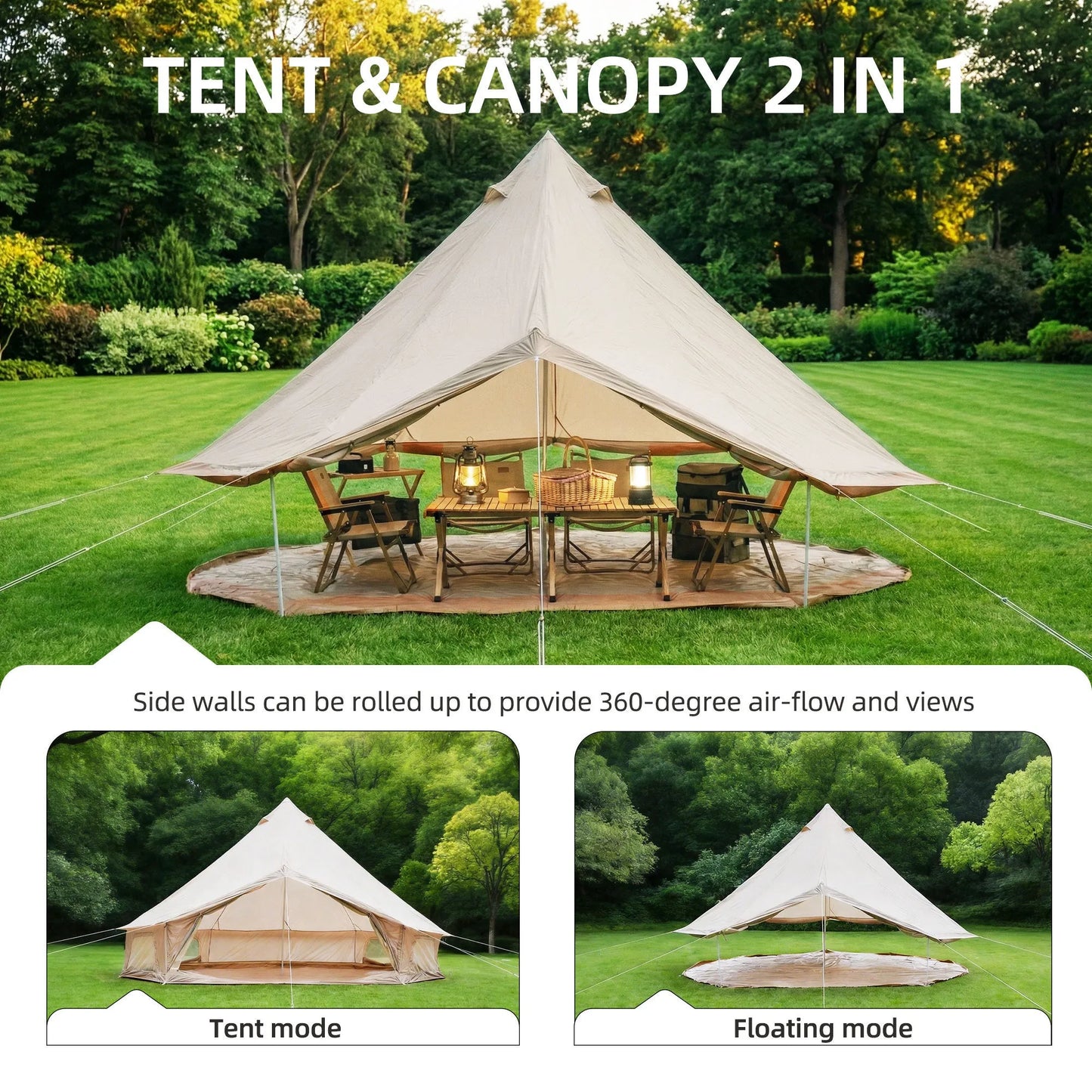 4 Season Bell Tent 16.4FT, Beige Waterproof Glamping Yurt Tent with Stove Jack, Fits 10 People Family Camping Tent for Outdoor Parties & Camping – view 8
