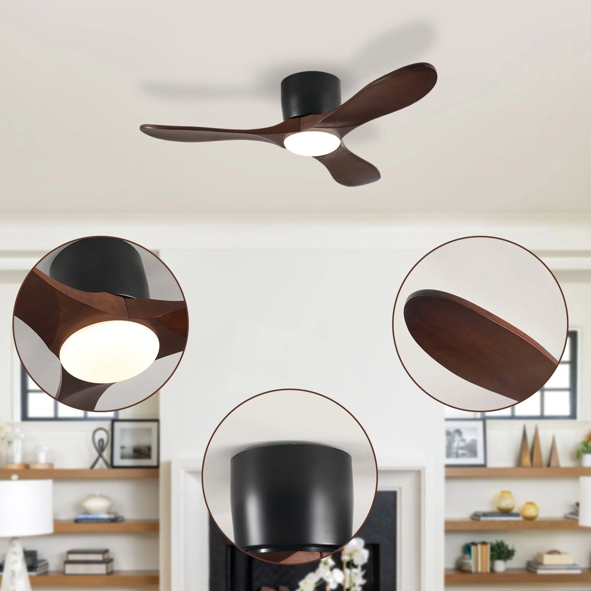 42-inch Ceiling Fan with Light, 3 Dark Walnut Wood Blades, Remote Control, Reversible DC Motor for Living Room – view 8