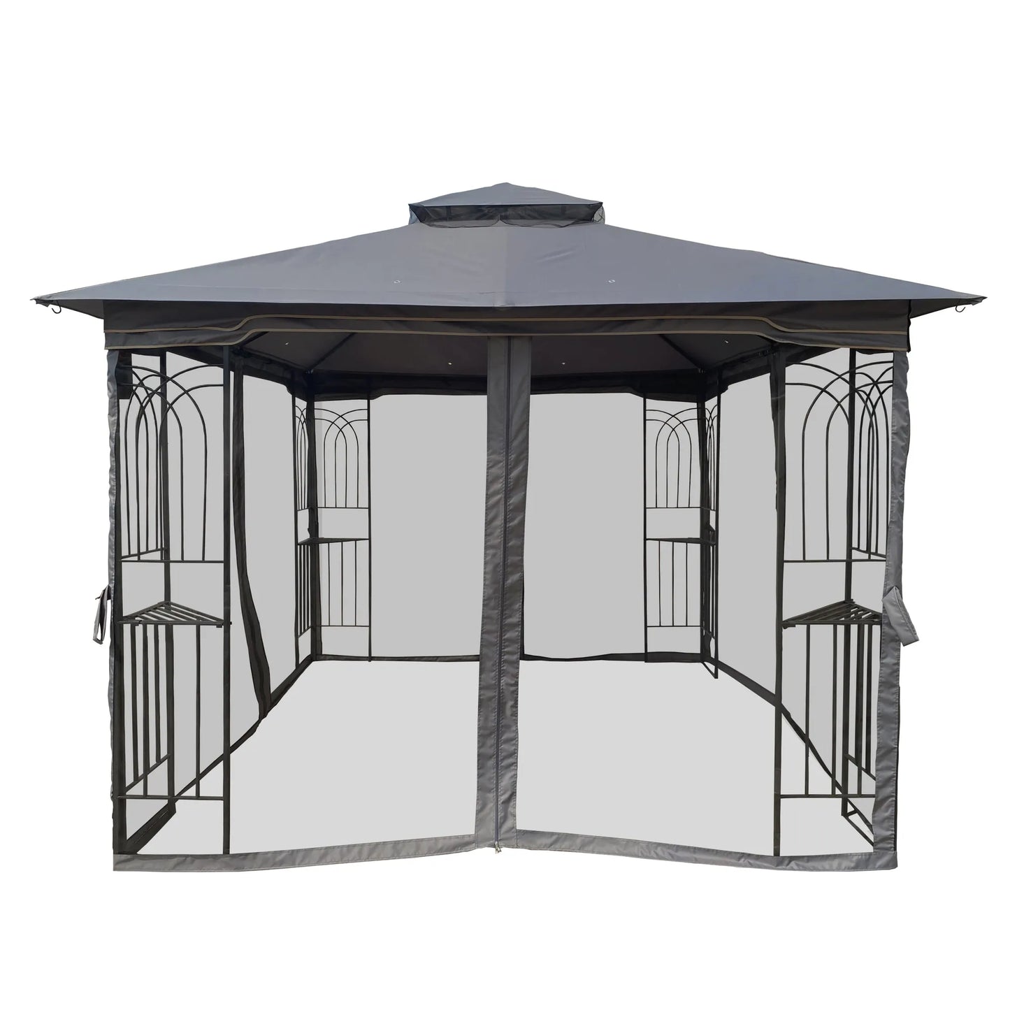 10 x 10 ft Patio Gazebo Tent with Ventilated Double Roof and Mosquito Net, Gray Canopy for Backyard or Garden – view 8