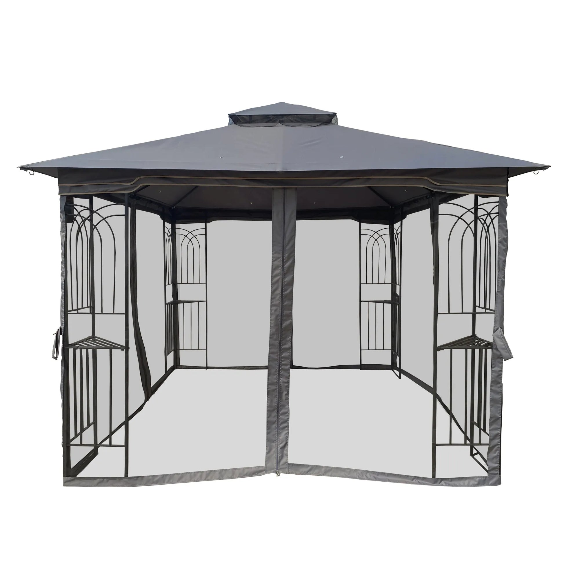 10 x 10 ft Patio Gazebo Tent with Ventilated Double Roof and Mosquito Net, Gray Canopy for Backyard or Garden – view 8