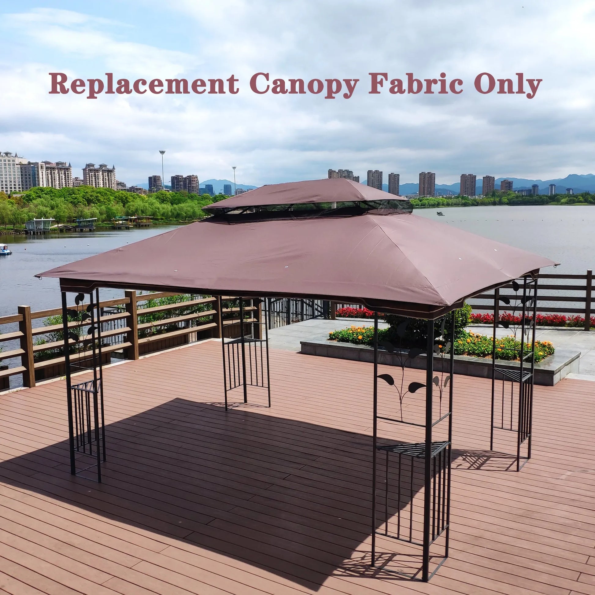 13x10 Ft Patio Double Roof Gazebo Replacement Canopy Top Fabric,Brown – view 8