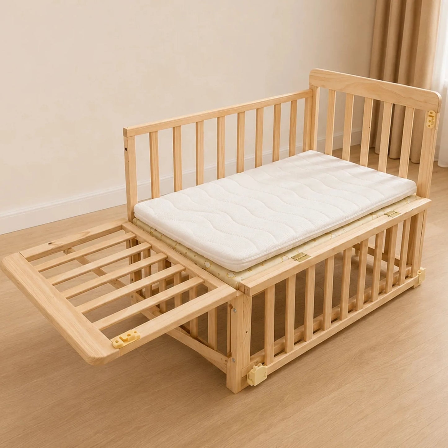Solid Wood Baby Bassinets Wooden Bedside Bassinet Portable Extendable Mini Baby Crib 3 Adjustable Heights with Mattress for Newborns – view 8