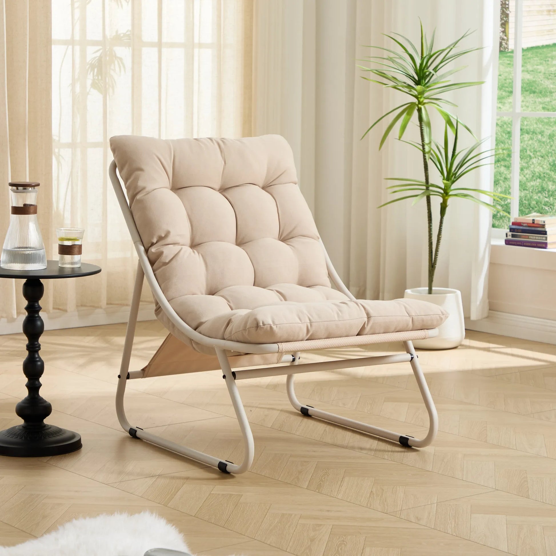 Patio Outdoor Lounge Chair with Ottoman, Comfy Sling Recliner Chair with Puffy Cushion and Foot Stool, Ideal for Living Room, Bedroom, Reading Room – view 8