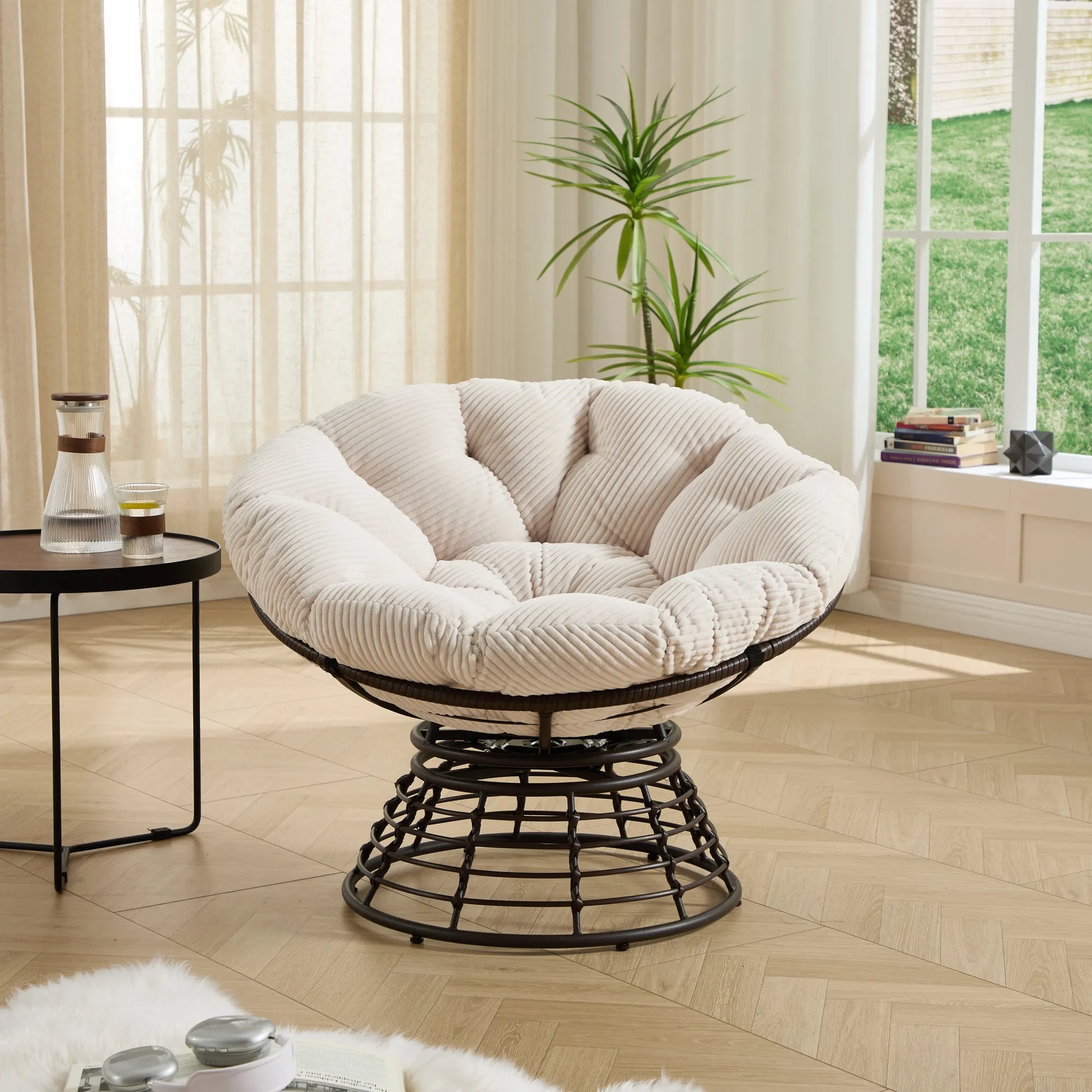 Comfortable Ergonomic Wicker Papasan Chair, 360° Swivel Indoor Outdoor Rattan Chair with Soft Thick Cushion, Ideal for Living Room, Bedroom, Reading – view 8