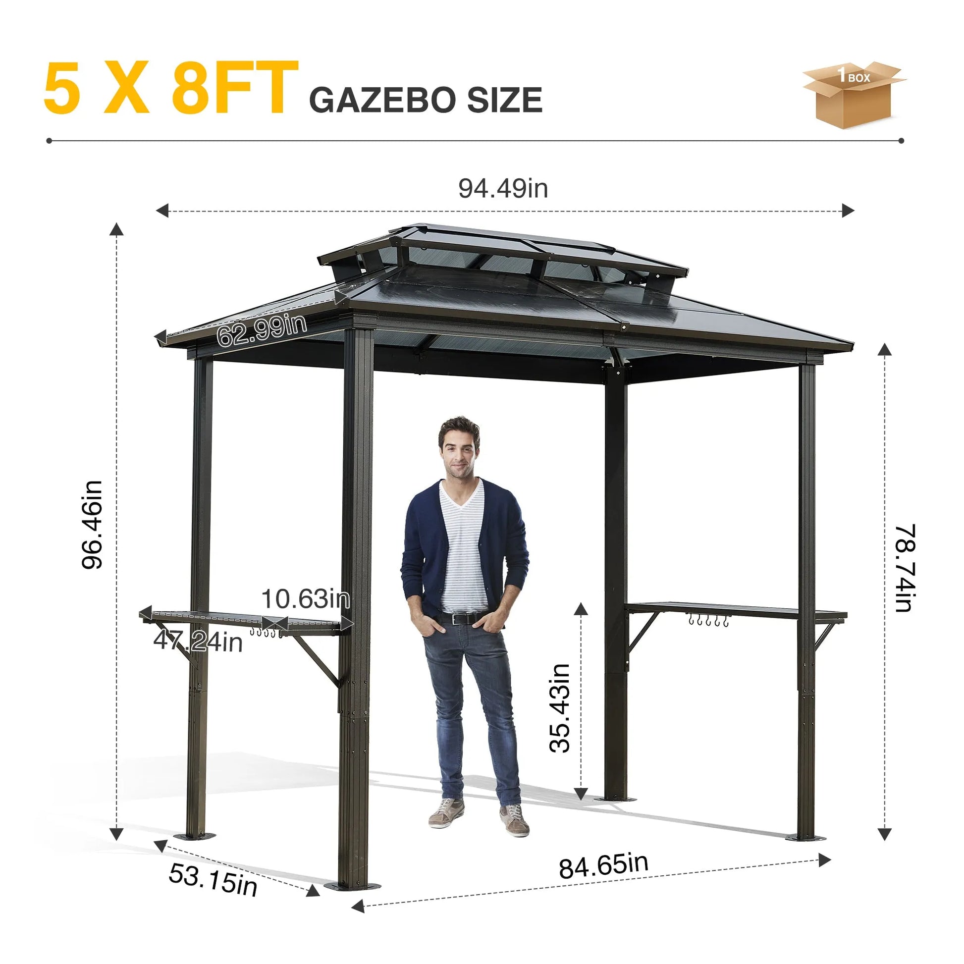 Outdoor Grill Gazebo 8 x 8FT, Hardtop BBQ Gazebo with UV-Resistant Polycarbonate Roof & Storage Hooks for Patio, Lawn, Garden – view 8