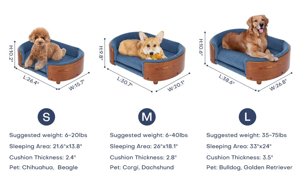 Scandinavian style Elevated Dog Bed Pet Sofa With Solid Wood legs and Bent Wood Back, Velvet Cushion,Mid Size Light Grey – view 8