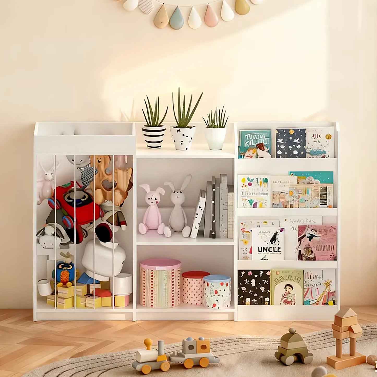 3-in-1 Kids Bookshelf and Toy Storage, 4-Tier Book Shelf for Kids Rooms, Sling Baby Bookcase with Stuffed Animal Storage, Toddler Montessori – view 8