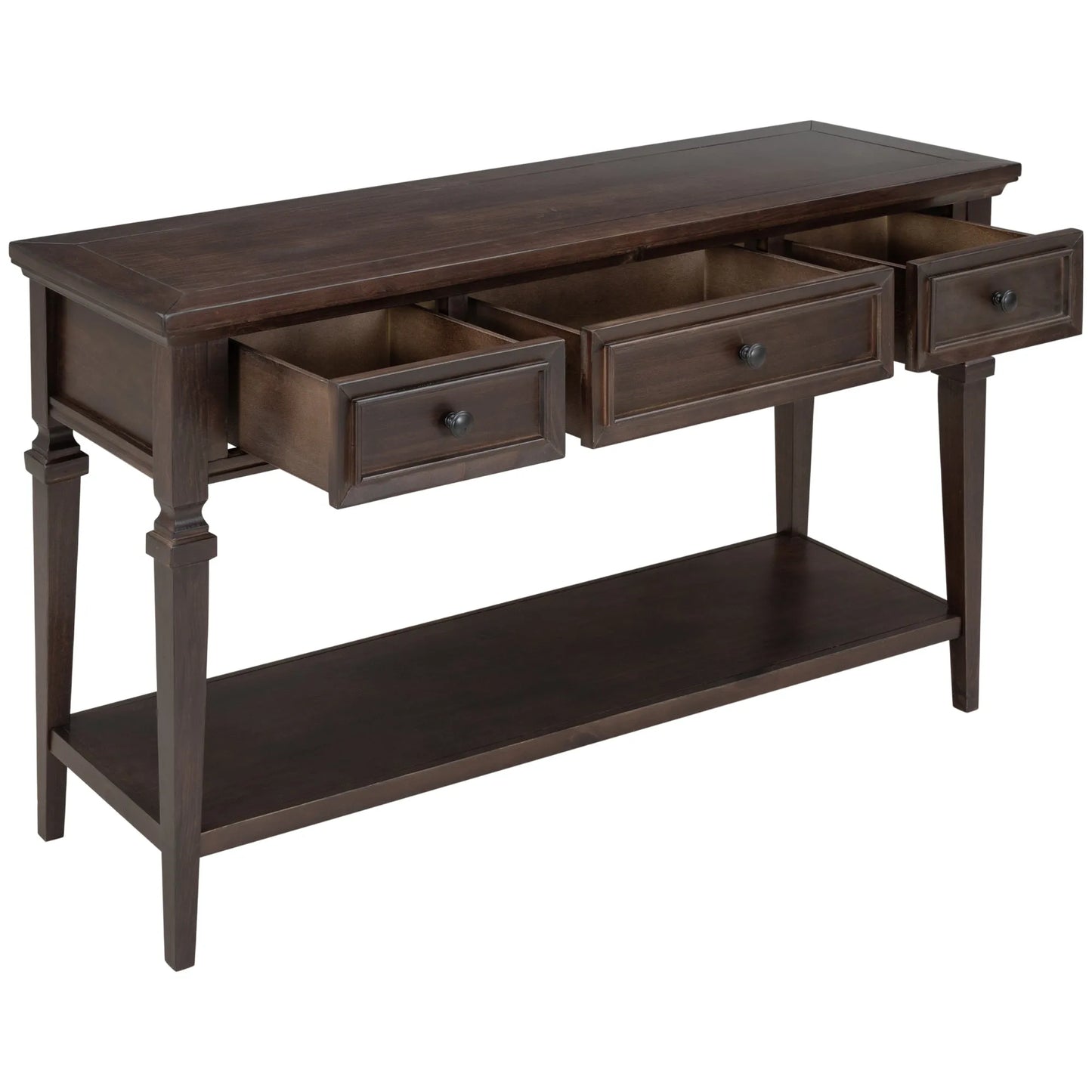 Classic Retro Style Console Table with Three Top Drawers and Open Style Bottom Shelf, Easy Assembly (Espresso) – view 8