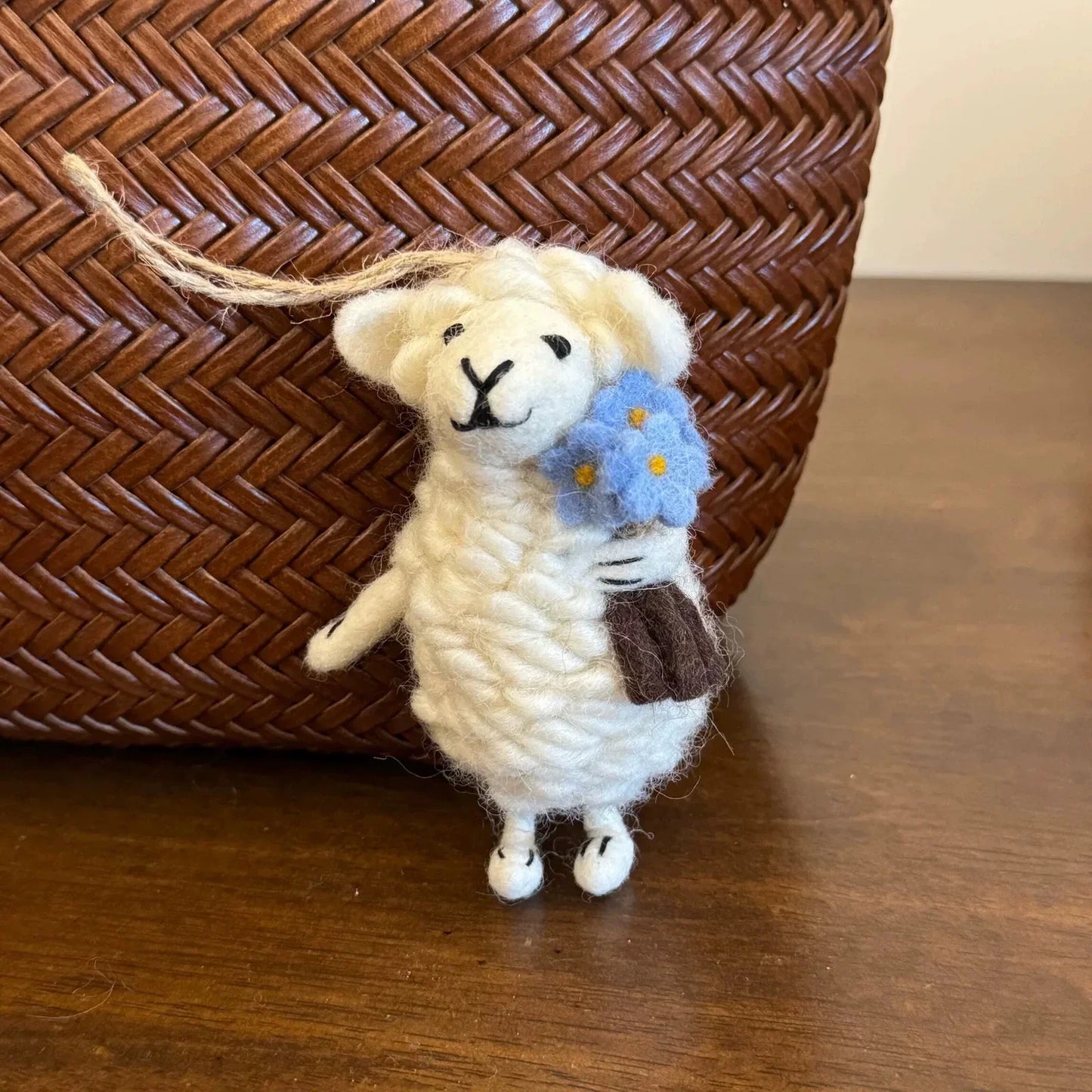Purple-Flower Lamb handmade wool felt bag charm and keychain