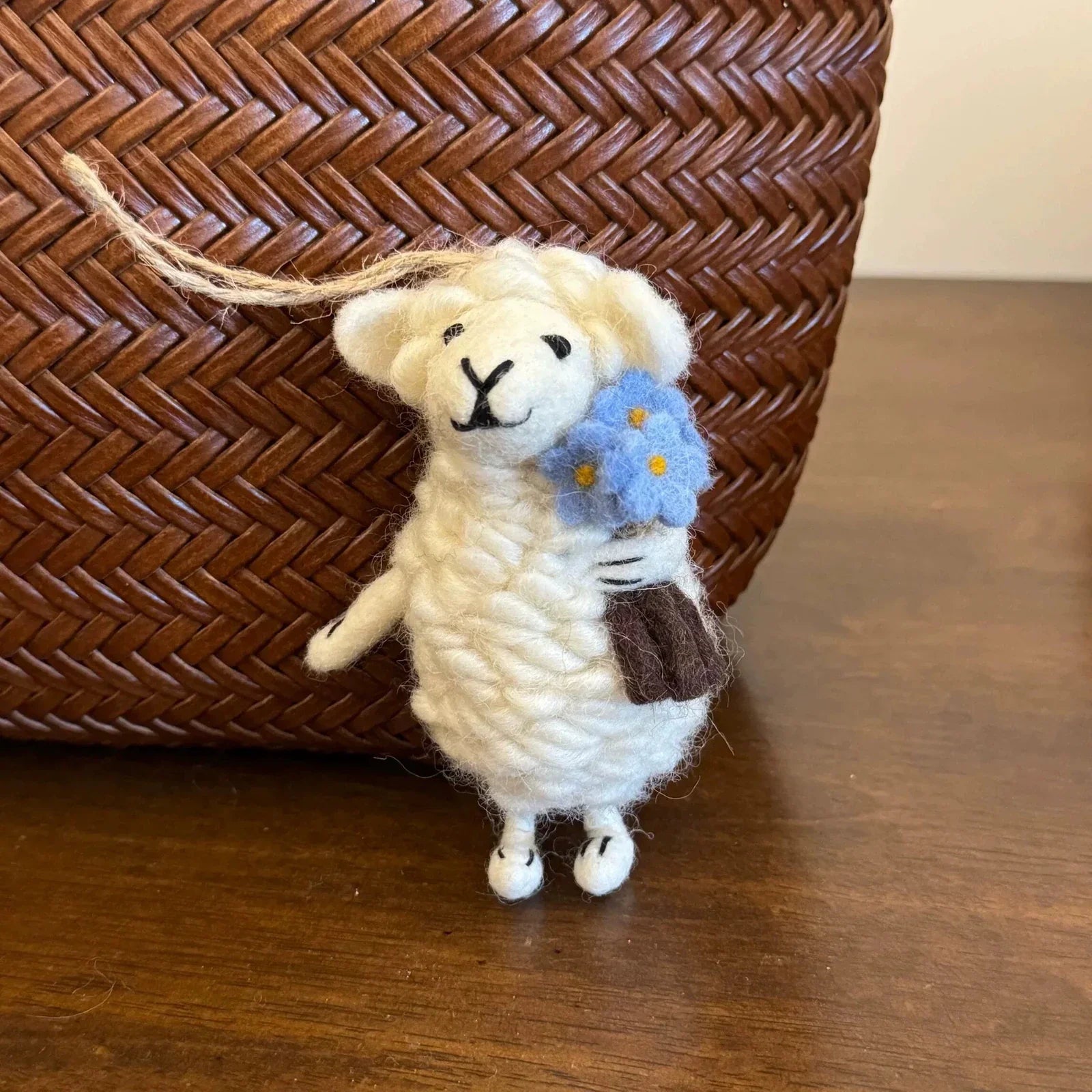 Purple-Flower Lamb handmade wool felt bag charm and keychain